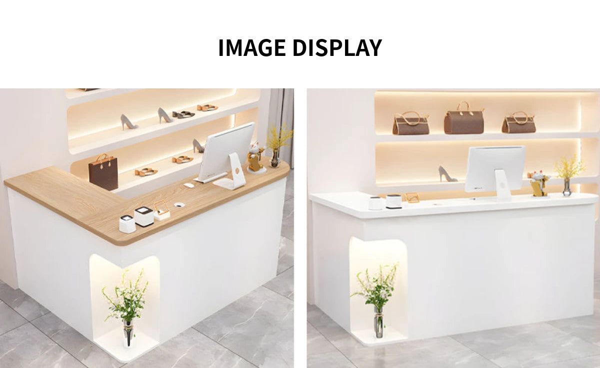 L-Shaped Reception Desk 51-87 in Wide with LED Lighting & Lumbar Support for Salon — Detail image 10