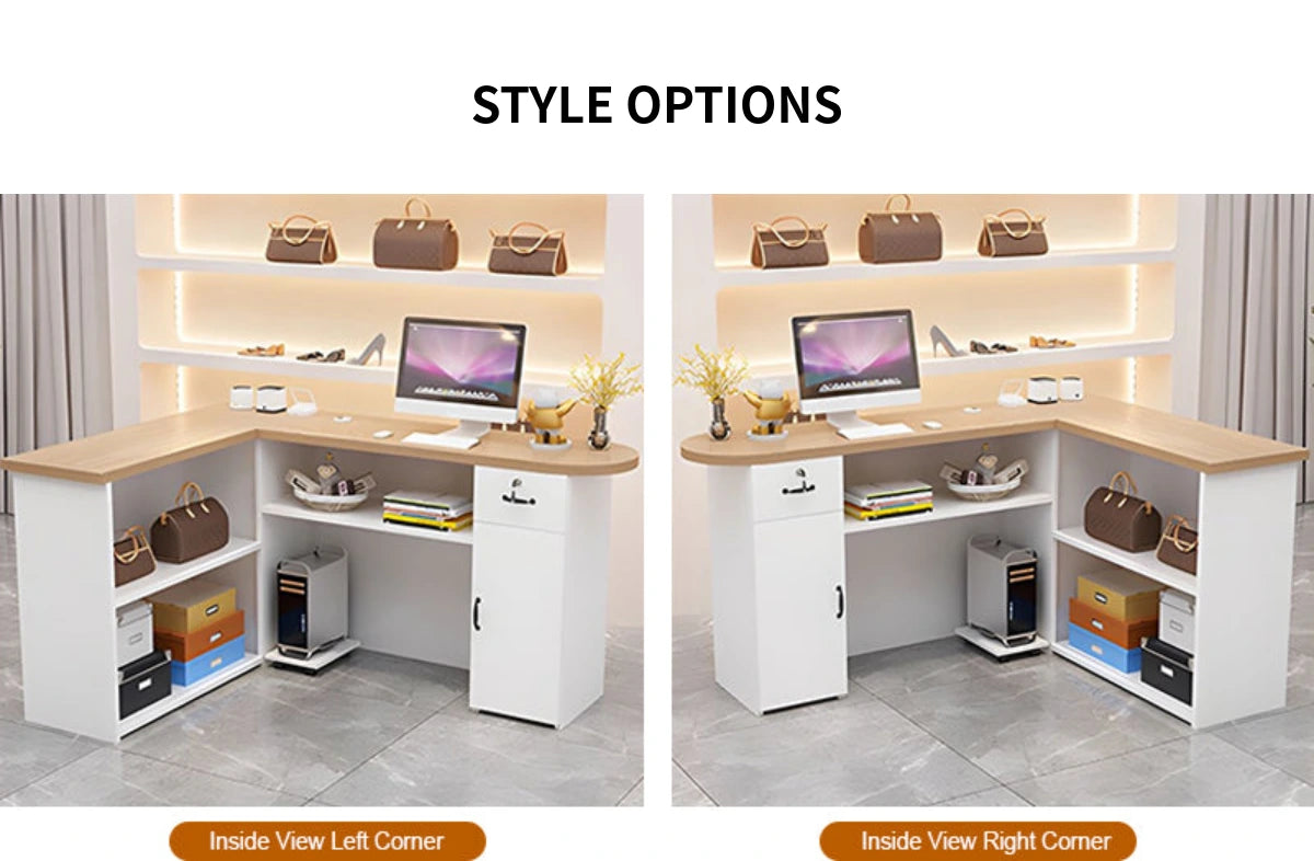 L-Shaped Reception Desk 51-87 in Wide with LED Lighting & Lumbar Support for Salon — Detail image 11