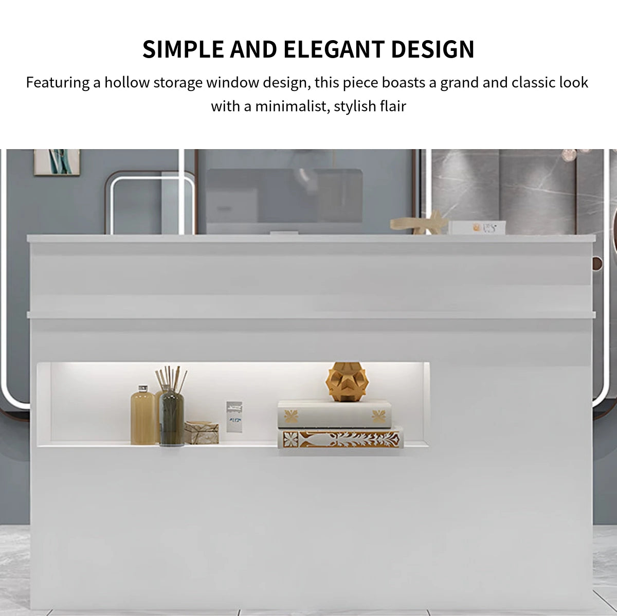 Curved Reception Desk 31-59 in Wide with Lockable, Keyboard Tray & File Drawers for Salon — Detail image 4