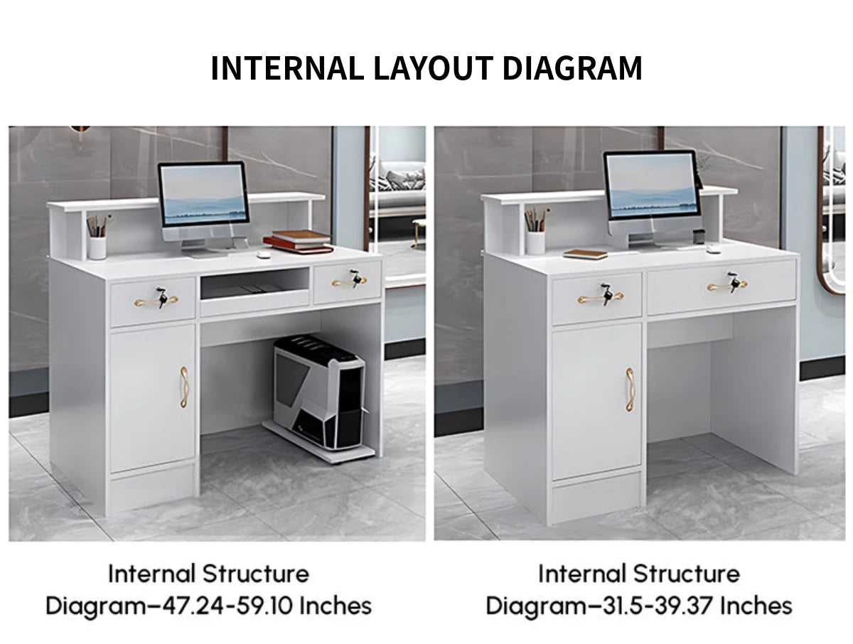 Curved Reception Desk 31-59 in Wide with Lockable, Keyboard Tray & File Drawers for Salon — Detail image 8