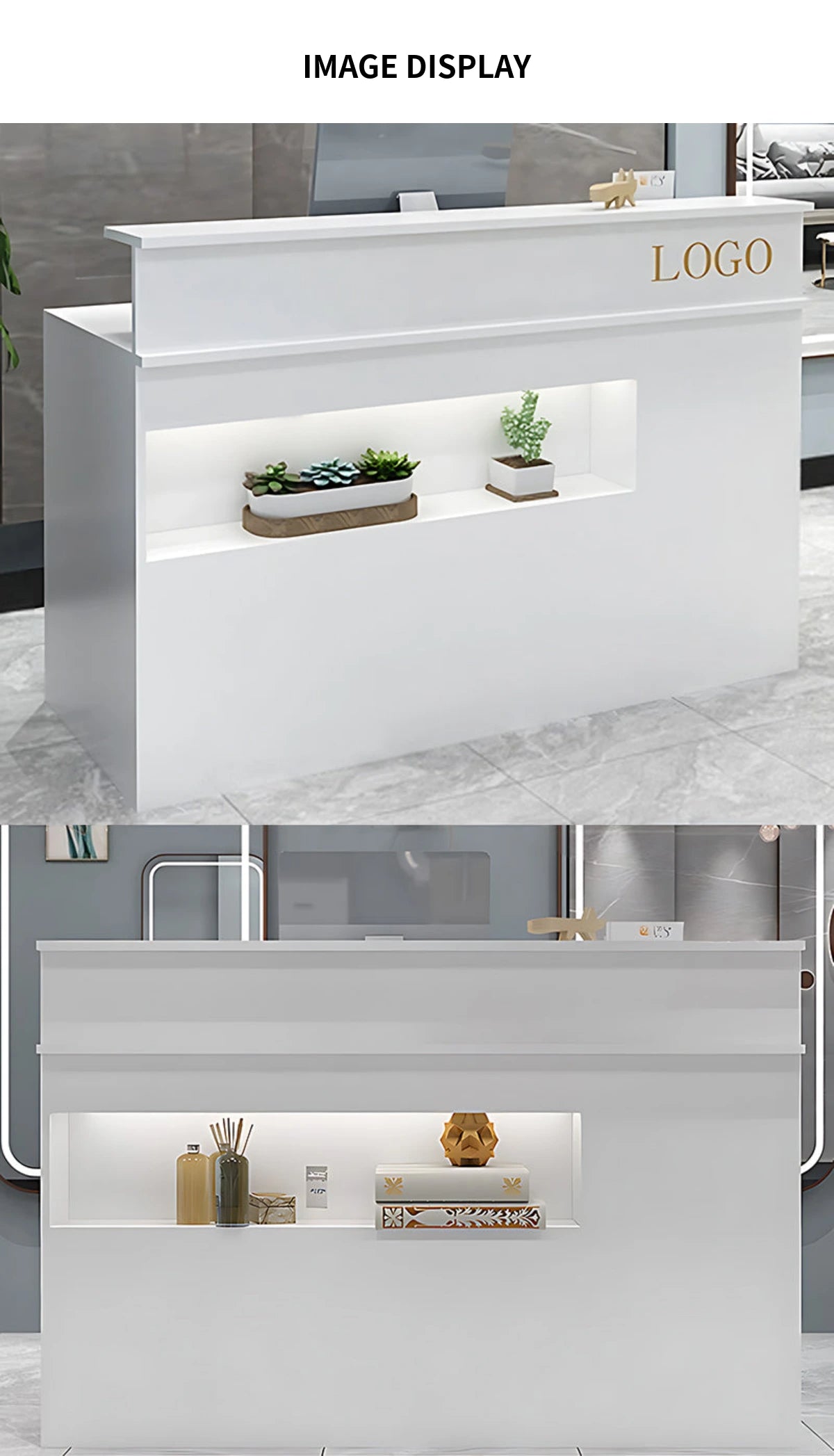 Curved Reception Desk 31-59 in Wide with Lockable, Keyboard Tray & File Drawers for Salon — Detail image 9