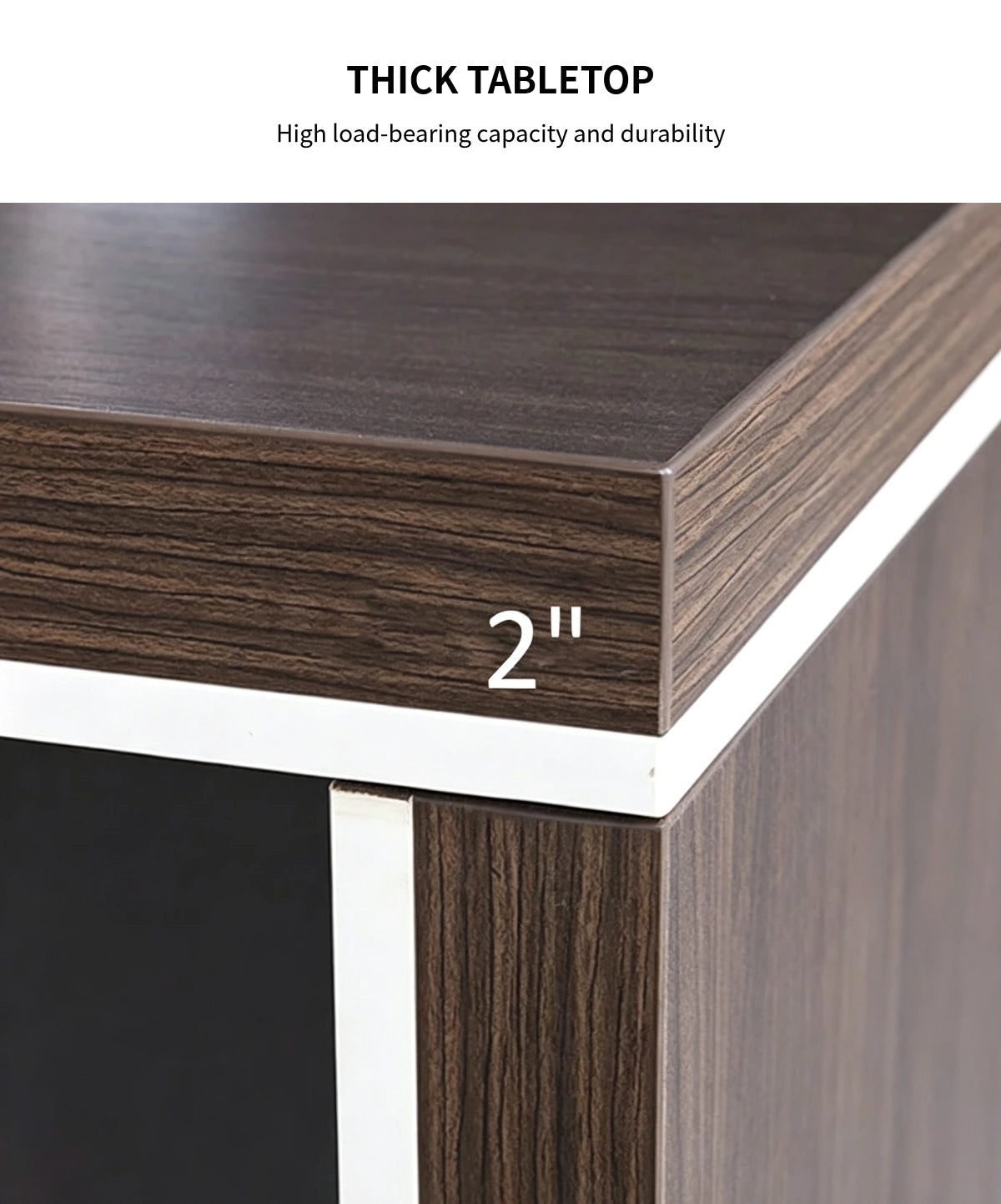 Modern Executive Desk with Side Storage, Marble Top & Cable Management for Home Office — Detail image 3