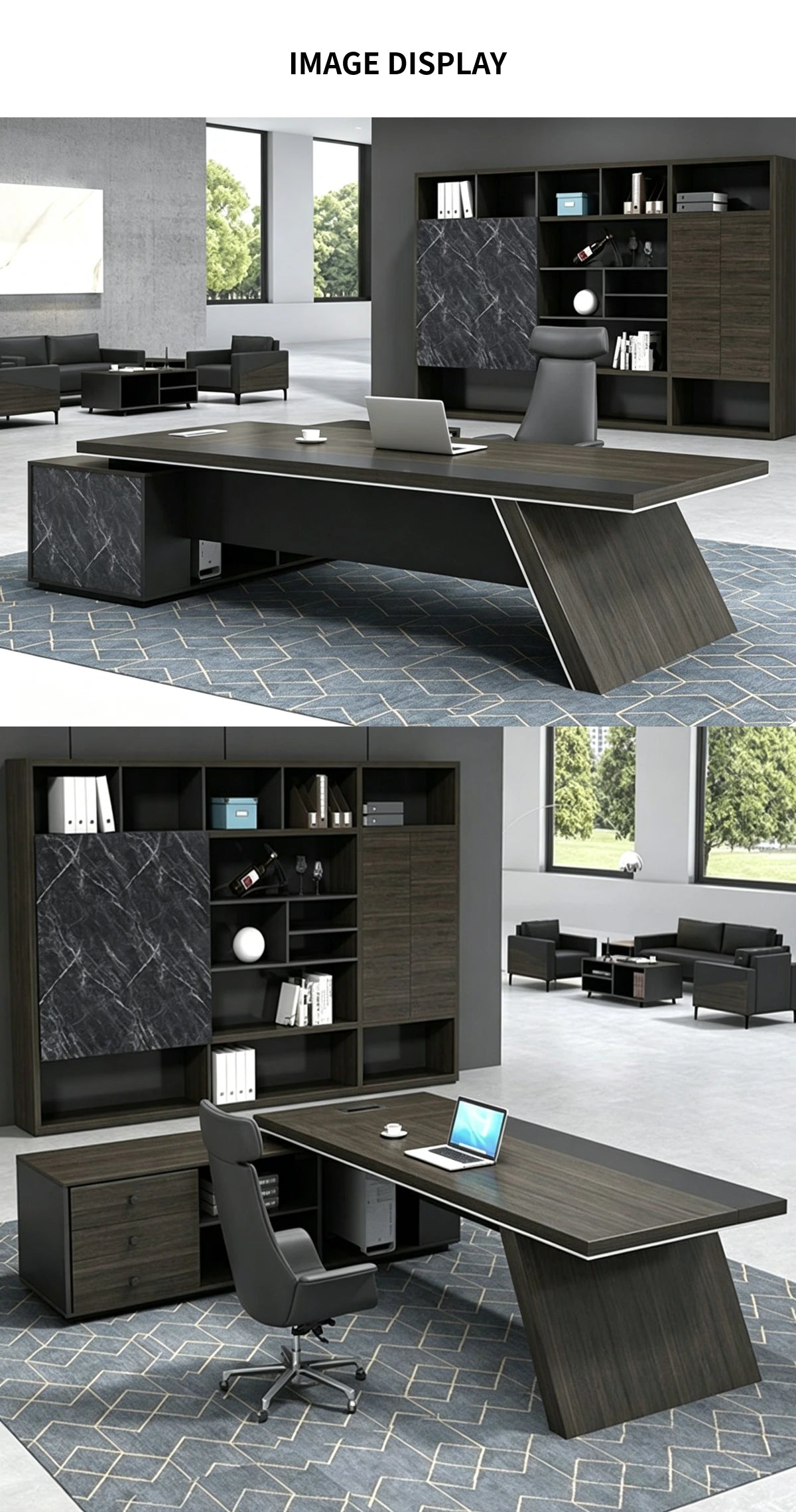 Modern Executive Desk with Side Storage, Marble Top & Cable Management for Home Office — Detail image 6