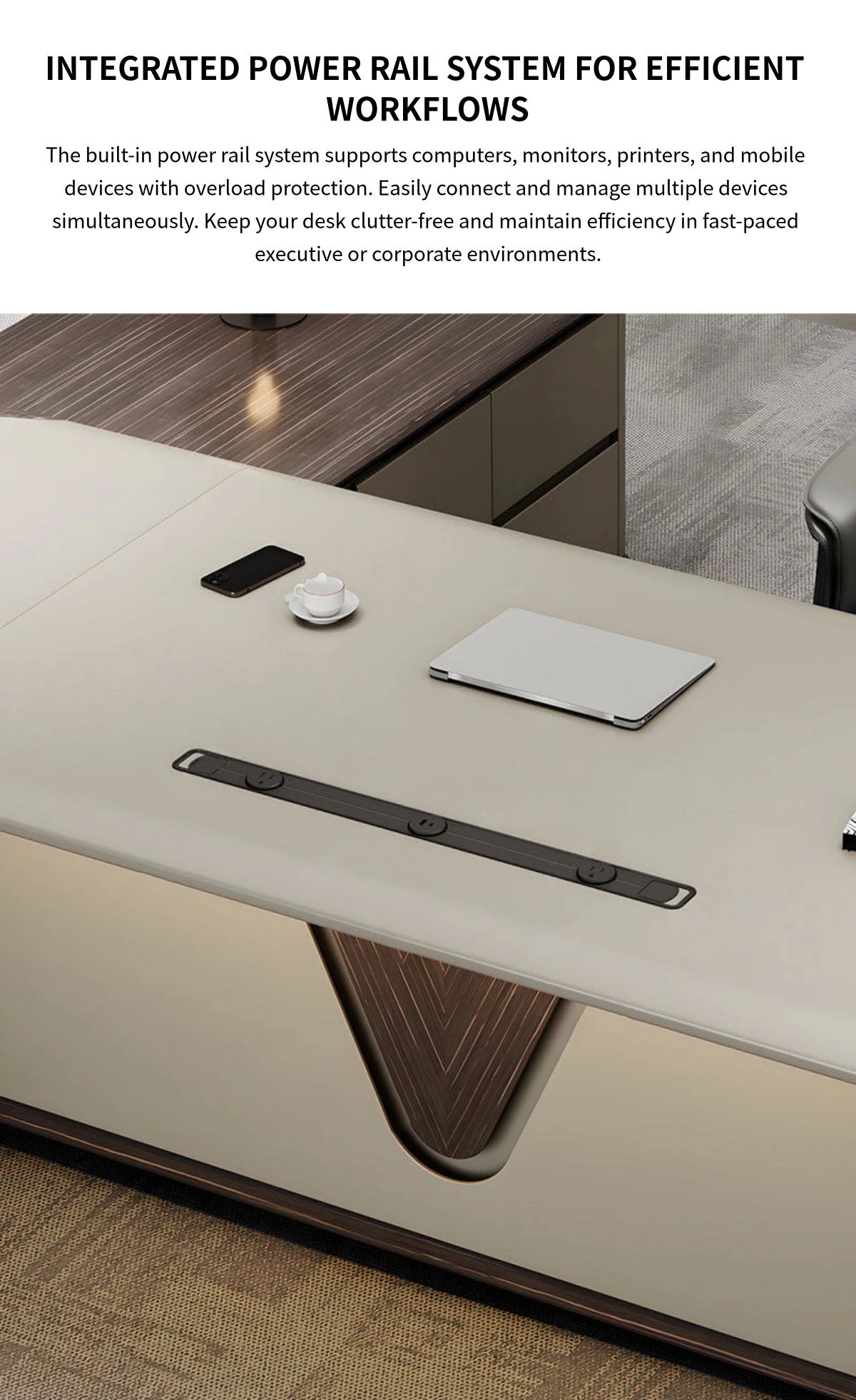 Modern Executive Desk with Curved, LED Lighting & Side Storage for Home Office — Detail image 3
