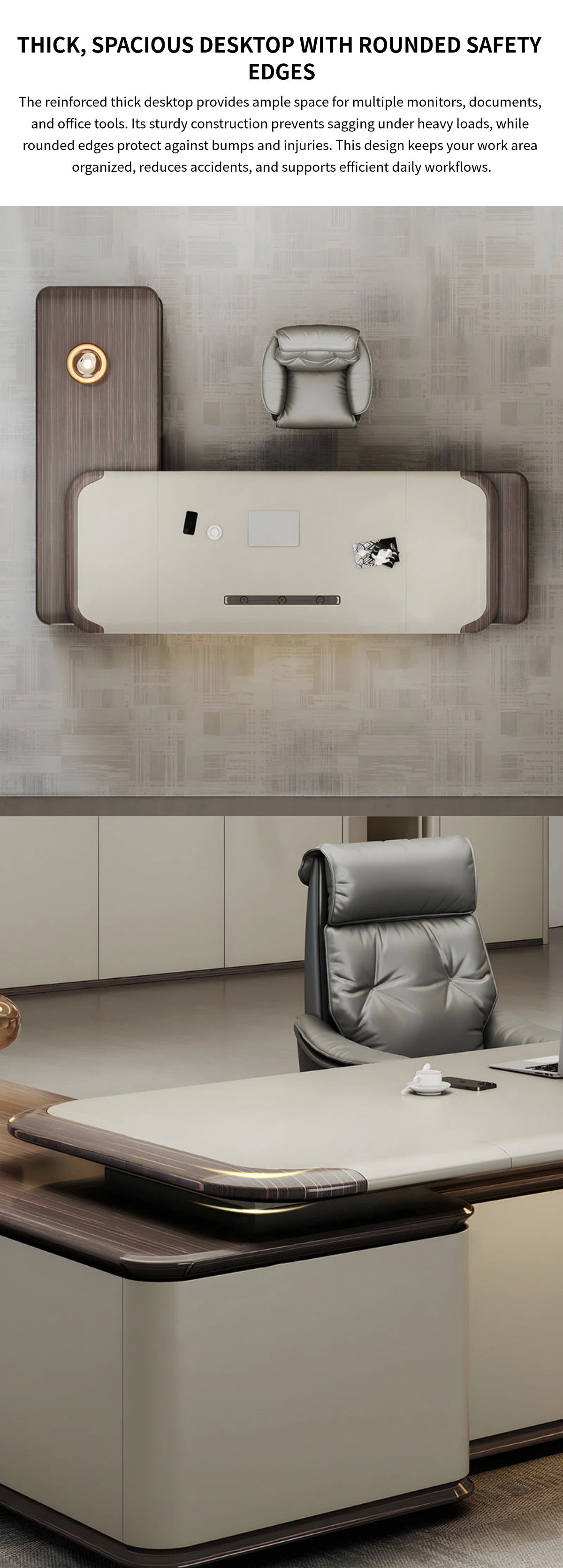 Modern Executive Desk with Curved, LED Lighting & Side Storage for Home Office — Detail image 4