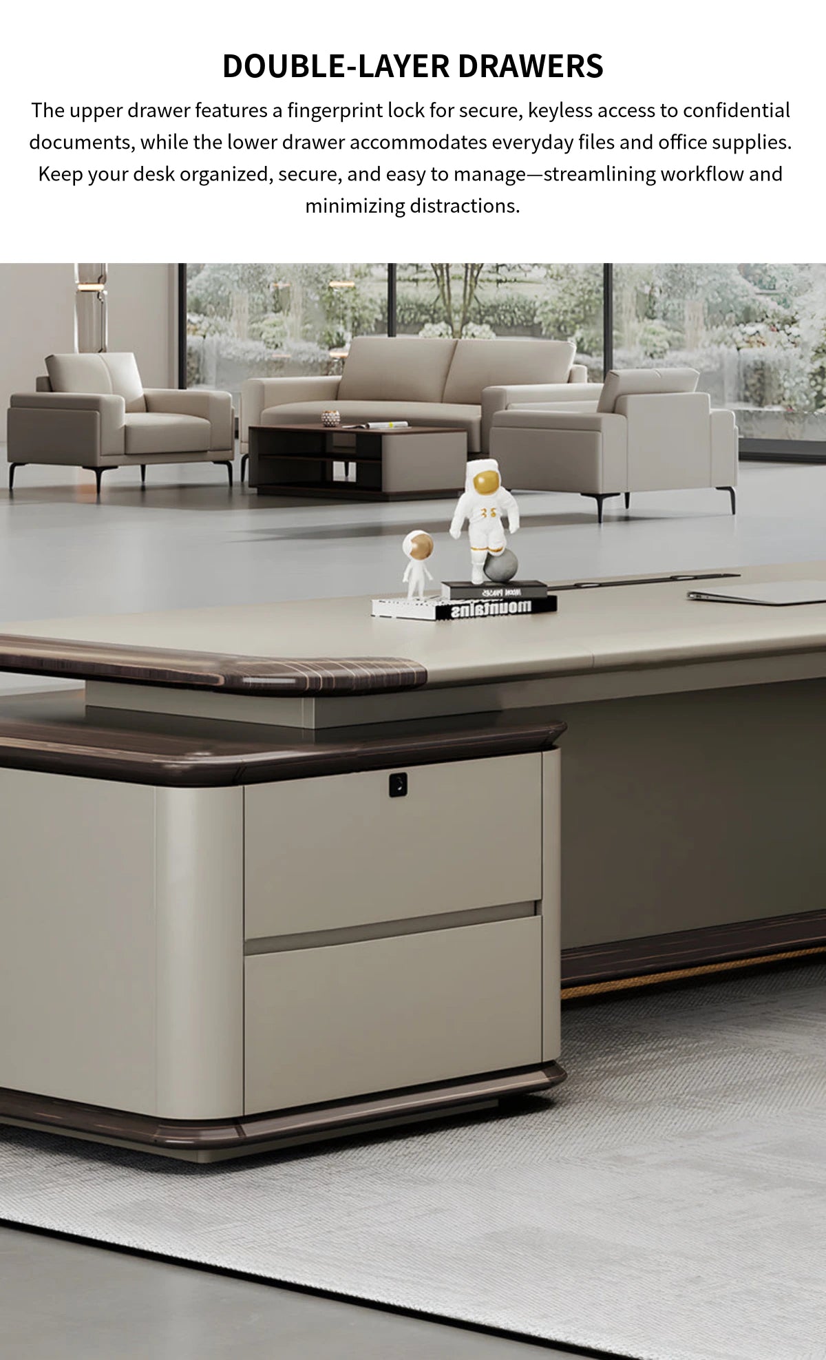 Modern Executive Desk with Curved, LED Lighting & Side Storage for Home Office — Detail image 7