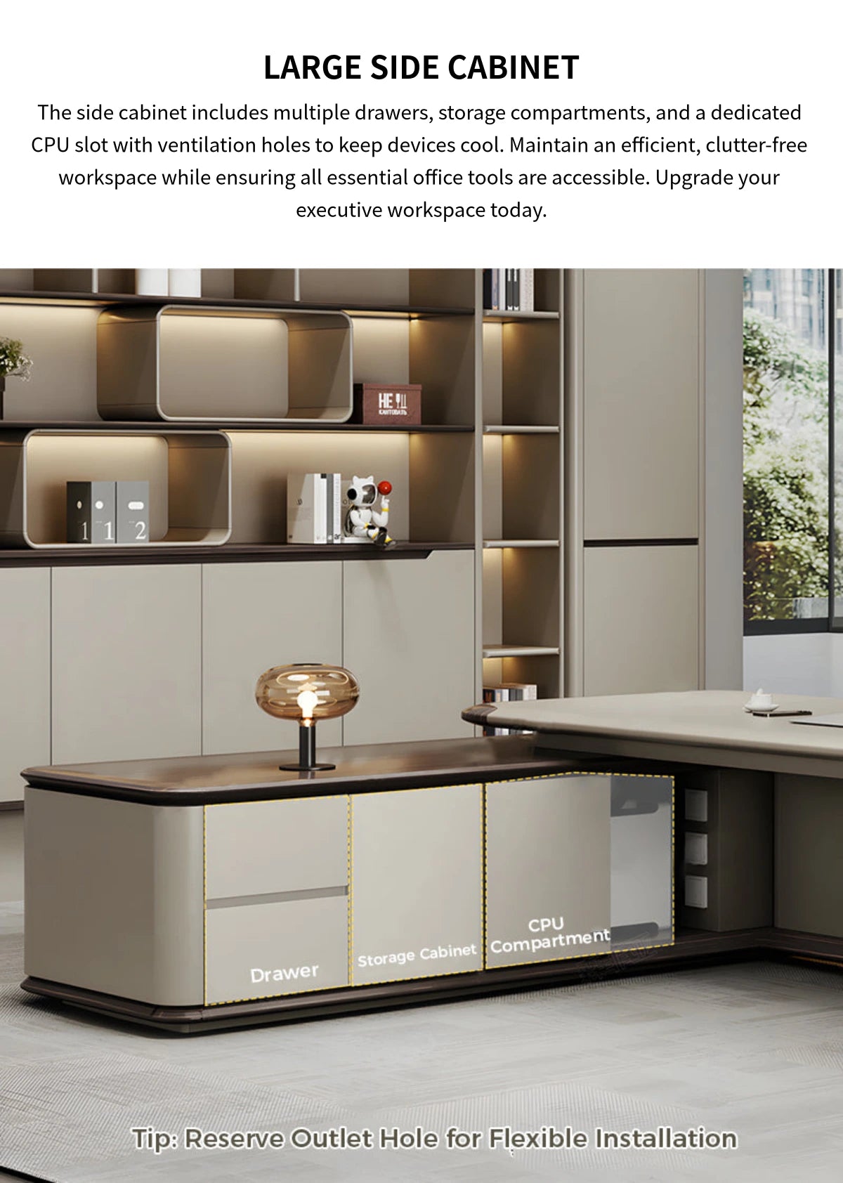 Modern Executive Desk with Curved, LED Lighting & Side Storage for Home Office — Detail image 8