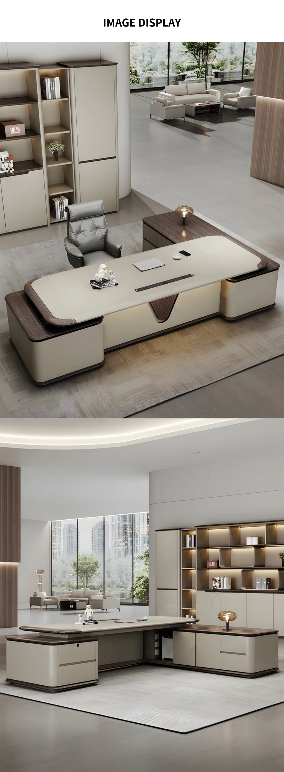 Modern Executive Desk with Curved, LED Lighting & Side Storage for Home Office — Detail image 9