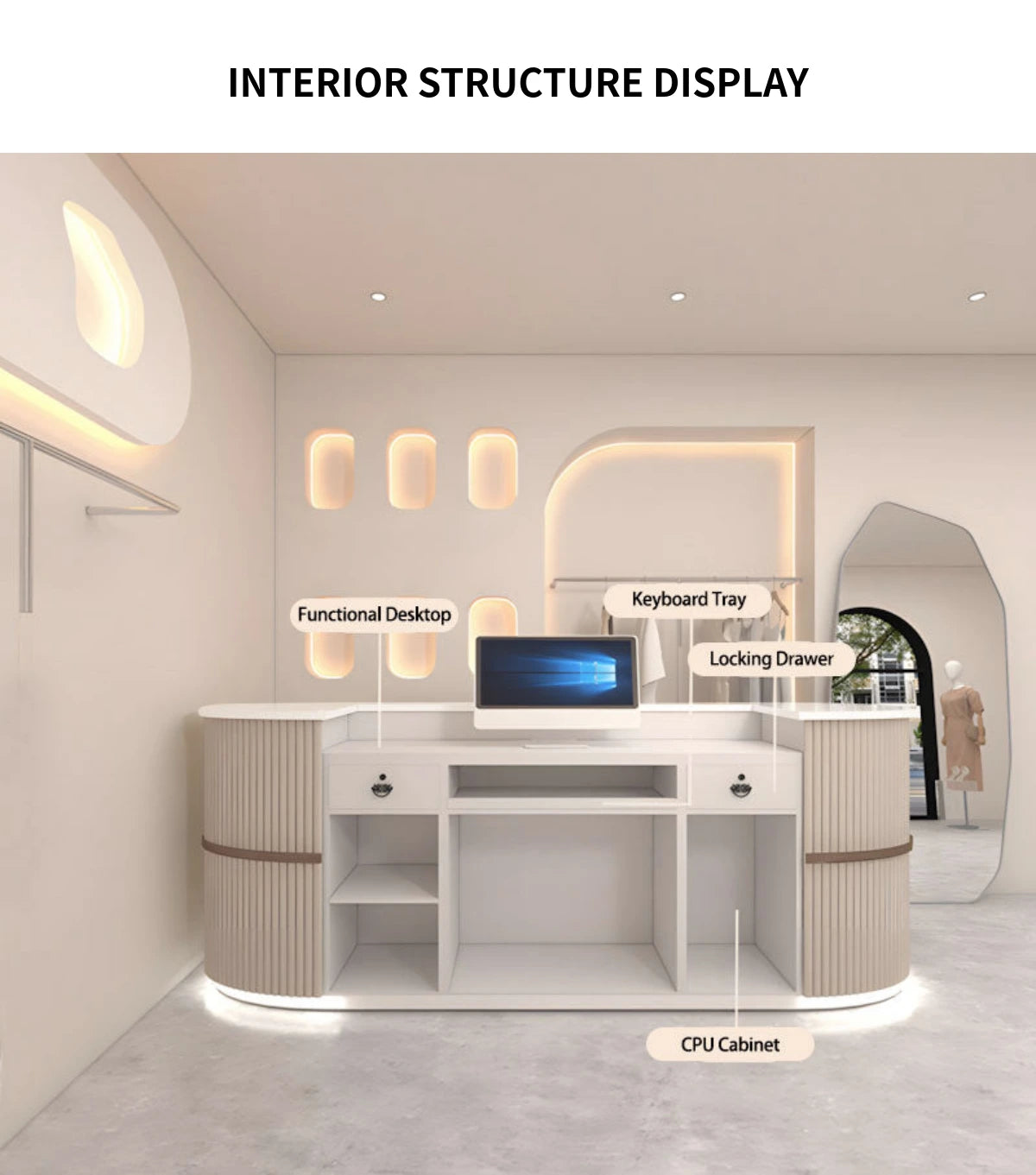 Curved Reception Desk 39-87 in Wide with Lumbar Support for Retail — Detail image 6