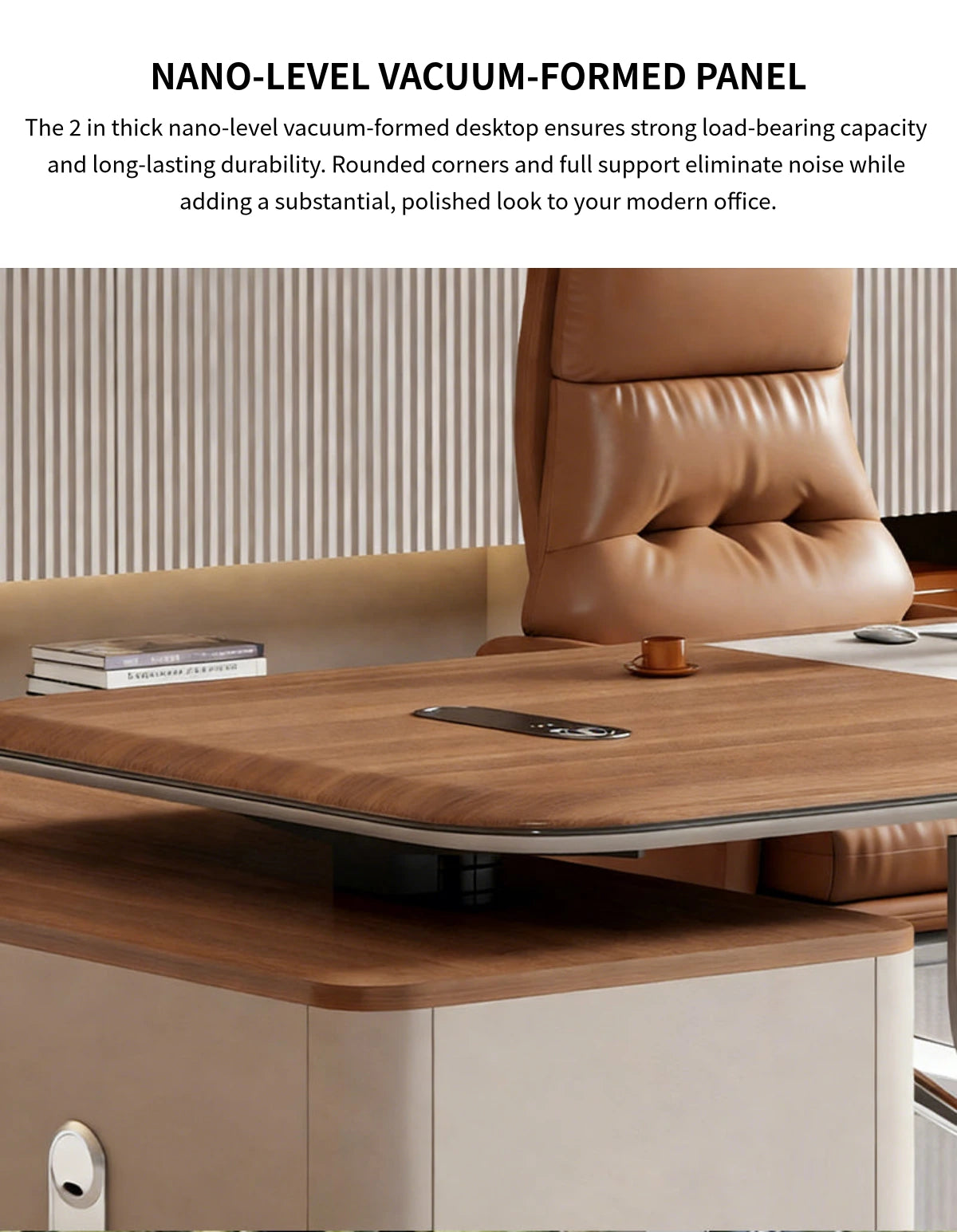 Modern Executive Desk 71-126 in Wide with USB Ports, Wireless Charging & Cable Management — Detail image 3