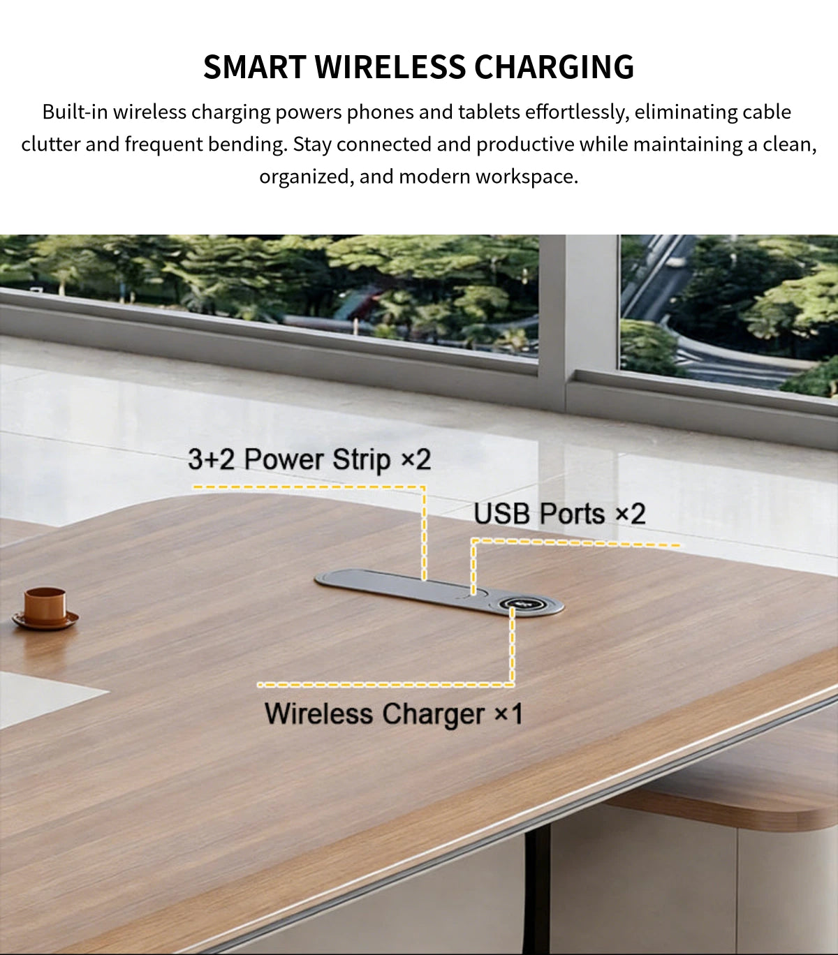 Modern Executive Desk 71-126 in Wide with USB Ports, Wireless Charging & Cable Management — Detail image 4