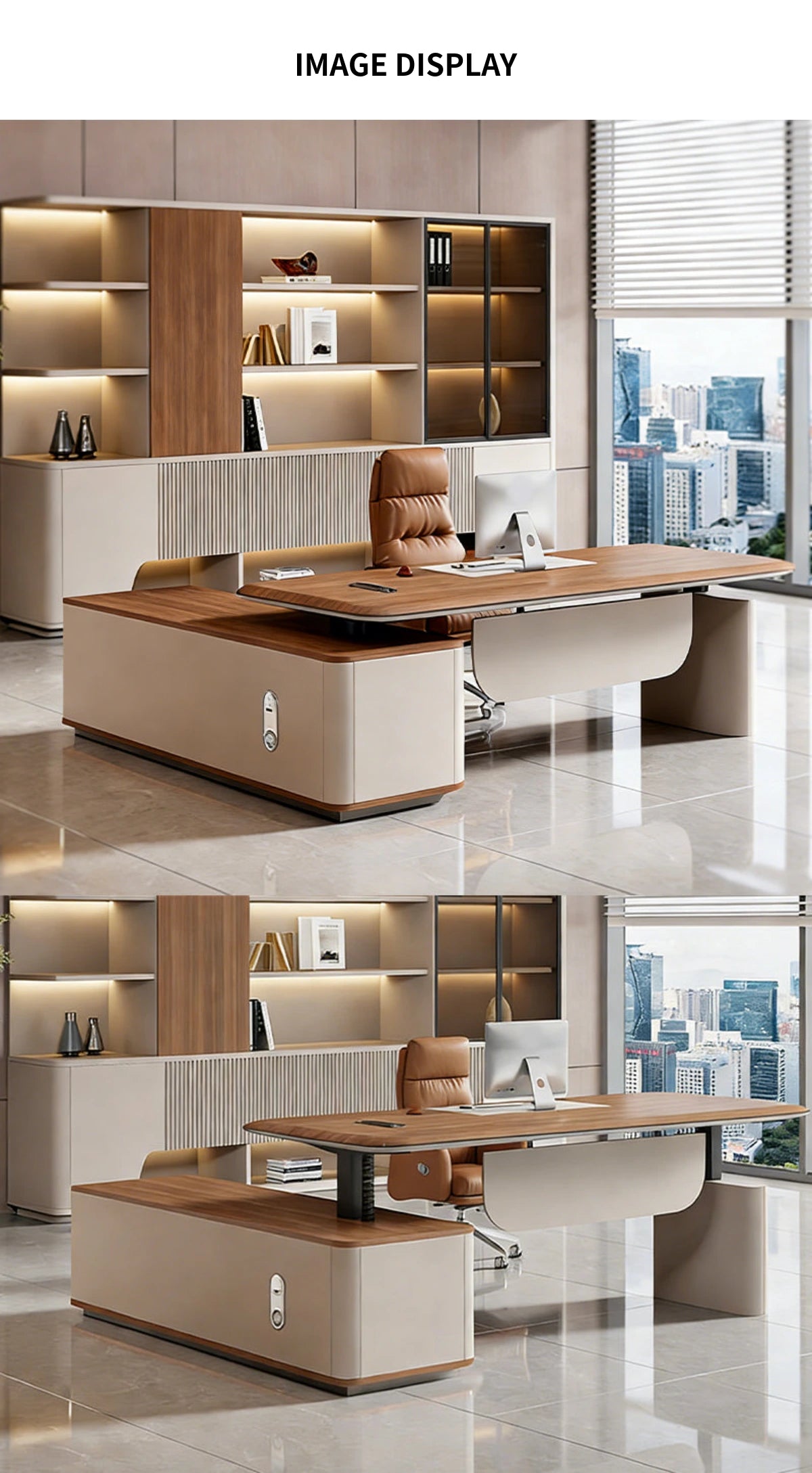 Modern Executive Desk 71-126 in Wide with USB Ports, Wireless Charging & Cable Management — Detail image 9