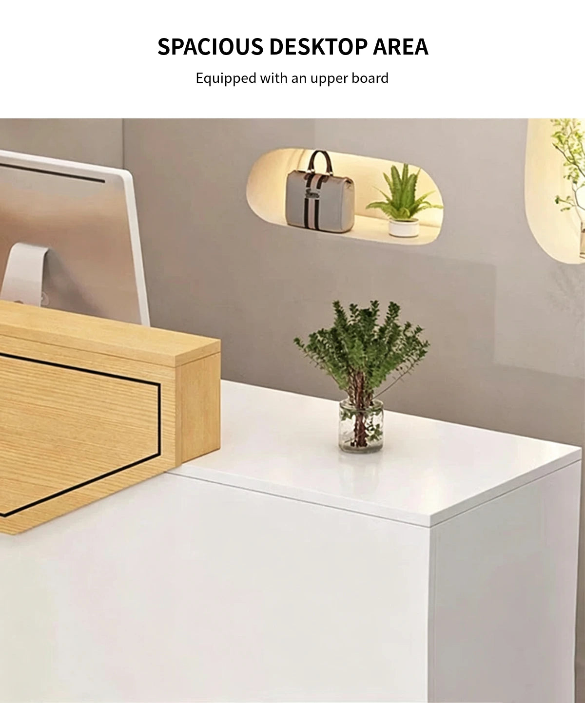 Salon Reception Desk 31-71 in Wide with Keyboard Tray, LED Lighting & Side Storage — Detail image 2