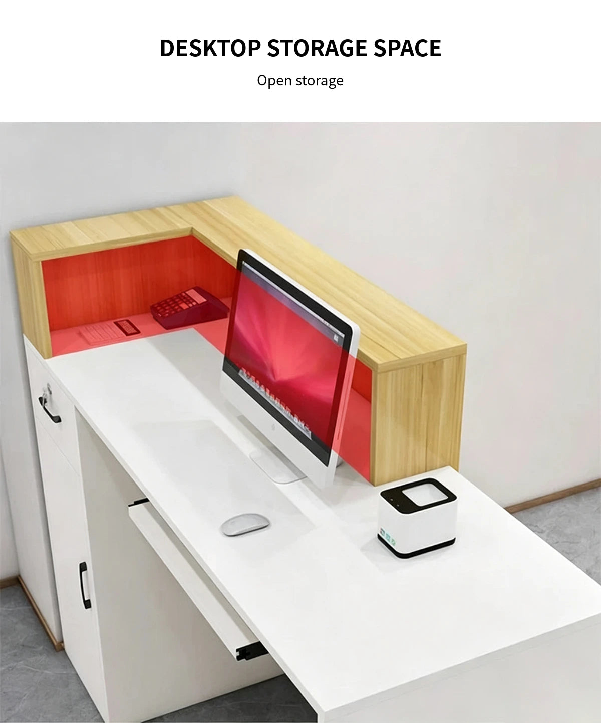 Salon Reception Desk 31-71 in Wide with Keyboard Tray, LED Lighting & Side Storage — Detail image 3