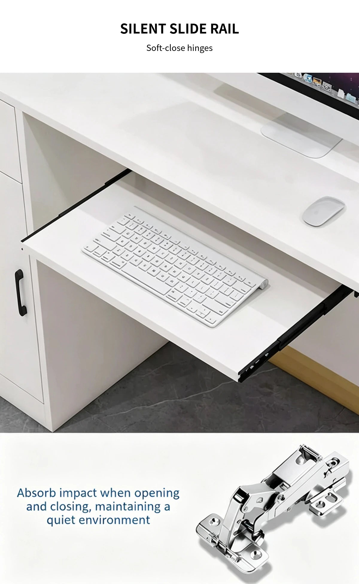 Salon Reception Desk 31-71 in Wide with Keyboard Tray, LED Lighting & Side Storage — Detail image 4