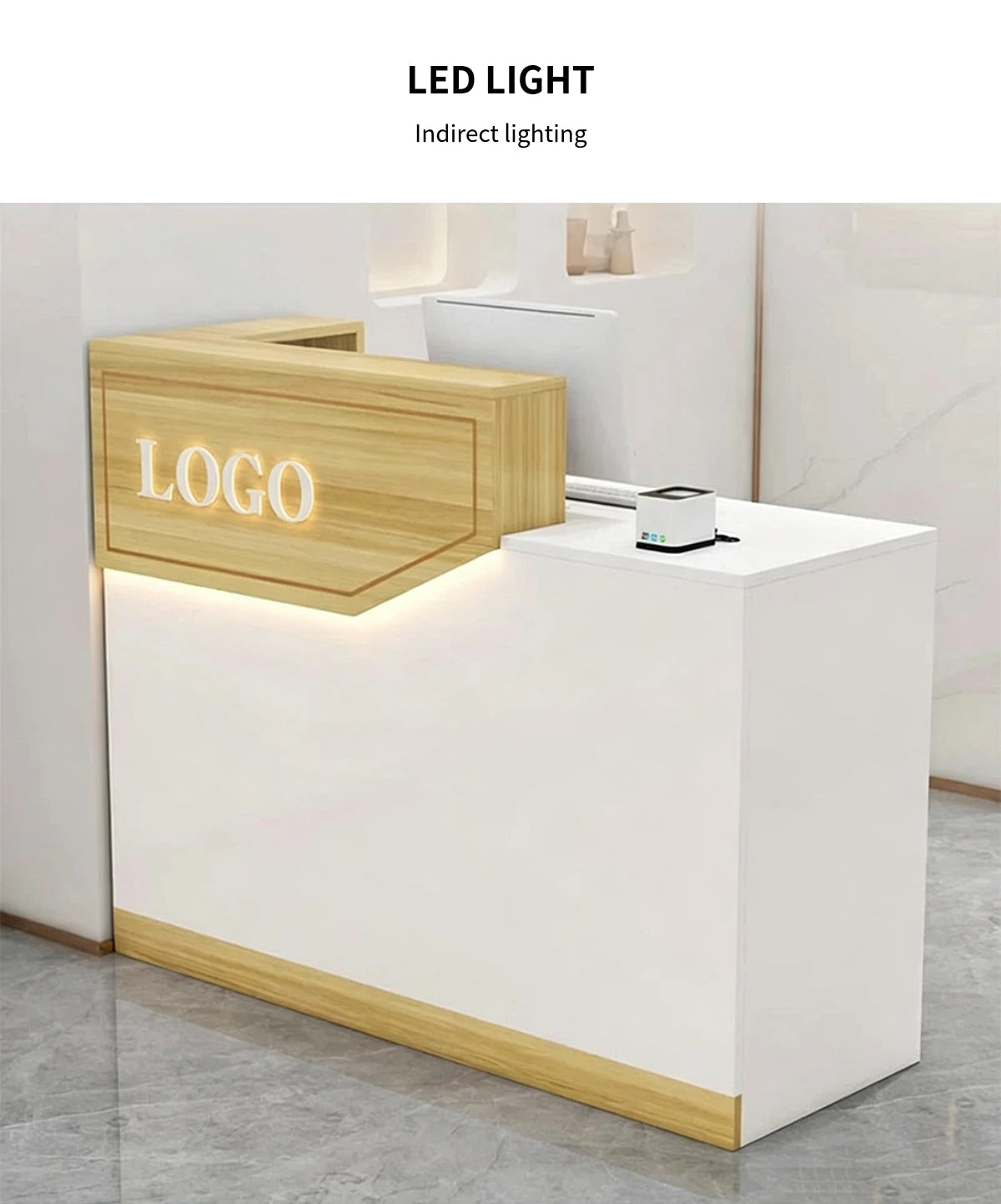 Salon Reception Desk 31-71 in Wide with Keyboard Tray, LED Lighting & Side Storage — Detail image 7