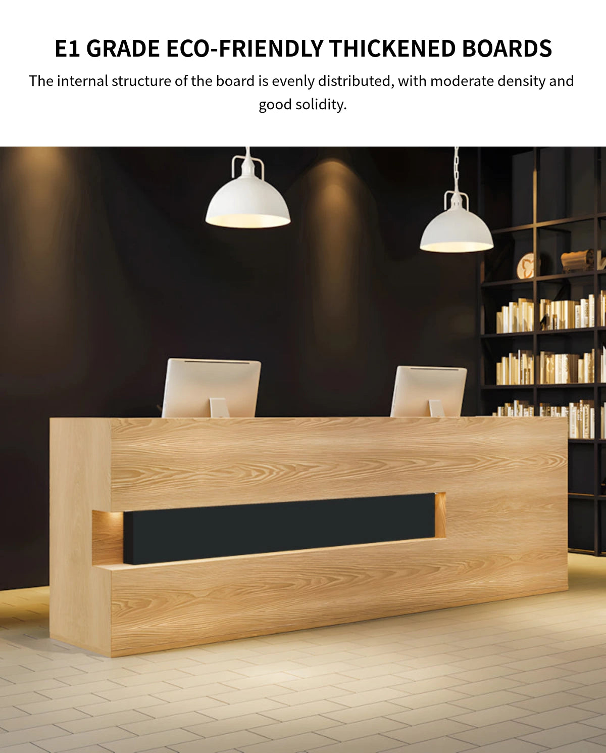 Curved Reception Desk 59-157 in Wide with Solid Wood, File Drawers & Lumbar Support — Detail image 2