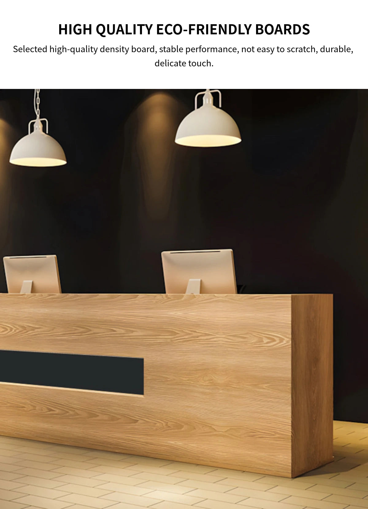 Curved Reception Desk 59-157 in Wide with Solid Wood, File Drawers & Lumbar Support — Detail image 3