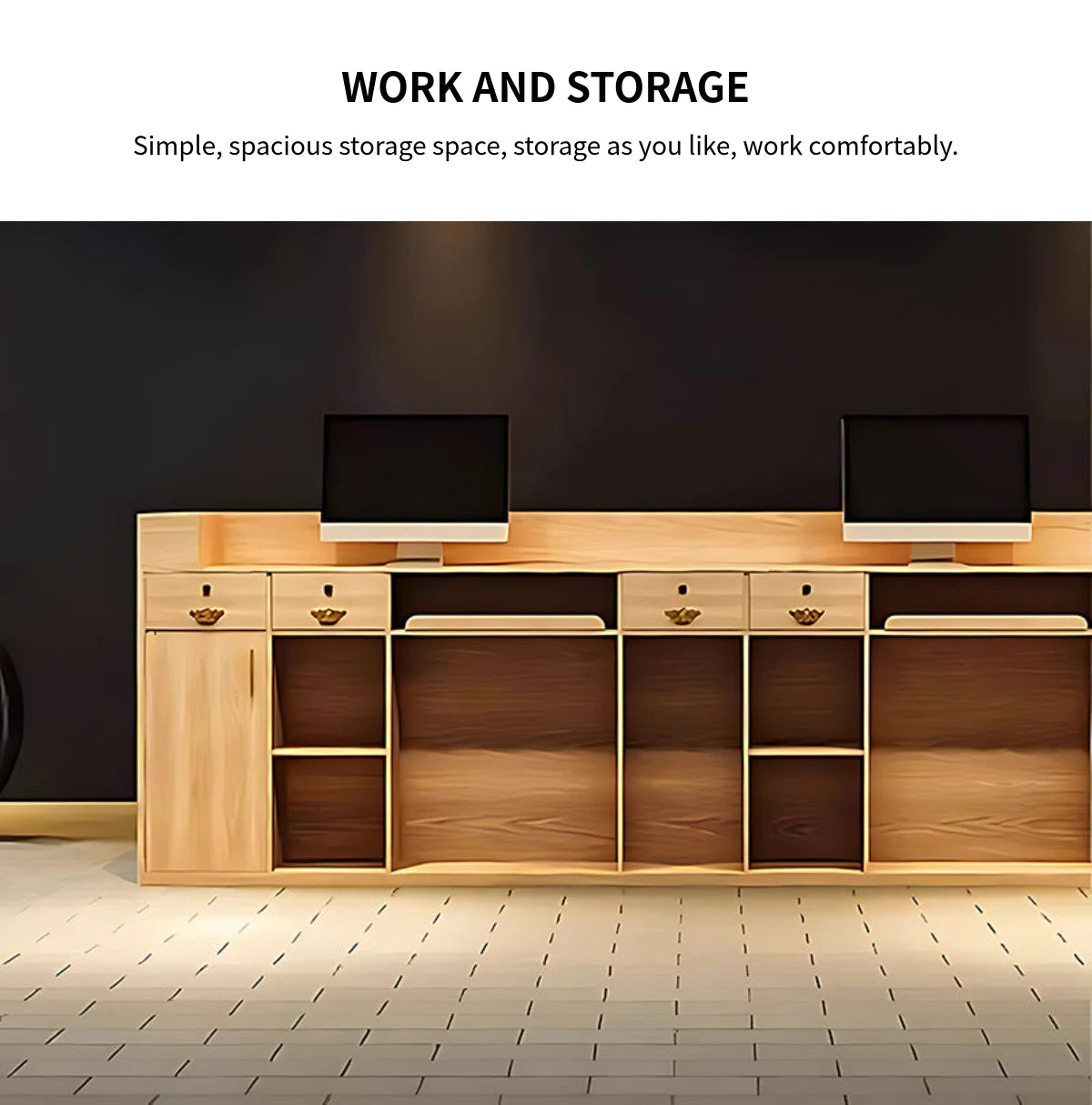 Curved Reception Desk 59-157 in Wide with Solid Wood, File Drawers & Lumbar Support — Detail image 5