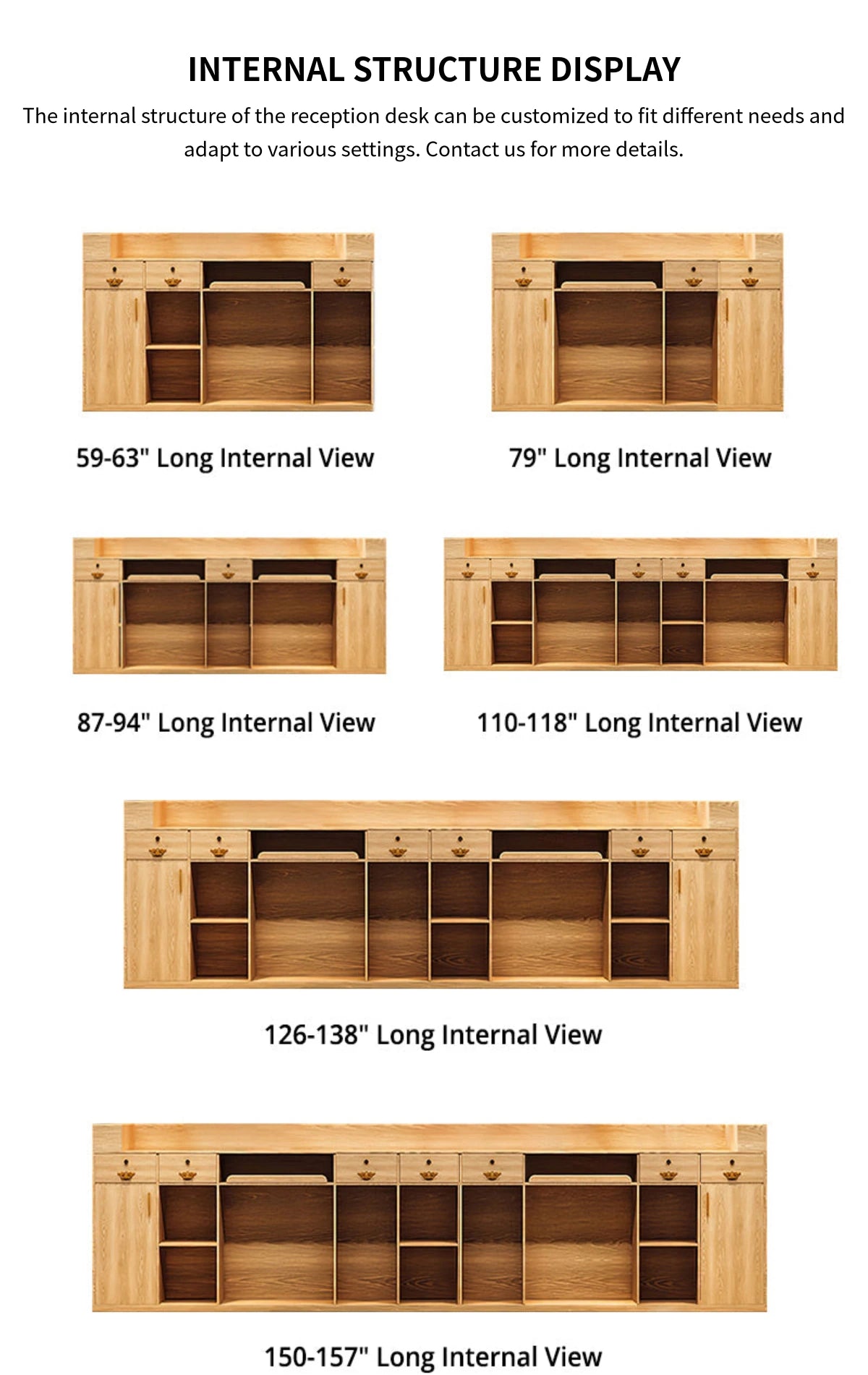 Curved Reception Desk 59-157 in Wide with Solid Wood, File Drawers & Lumbar Support — Detail image 6