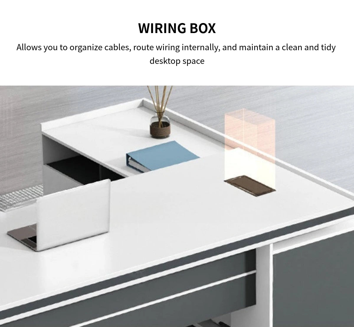 Modern Executive Desk with Cable Management & File Drawers for Home Office — Detail image 3