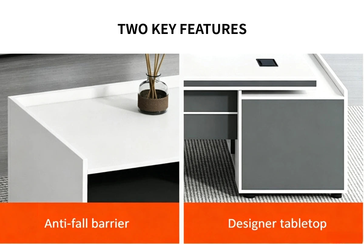 Modern Executive Desk with Cable Management & File Drawers for Home Office — Detail image 4