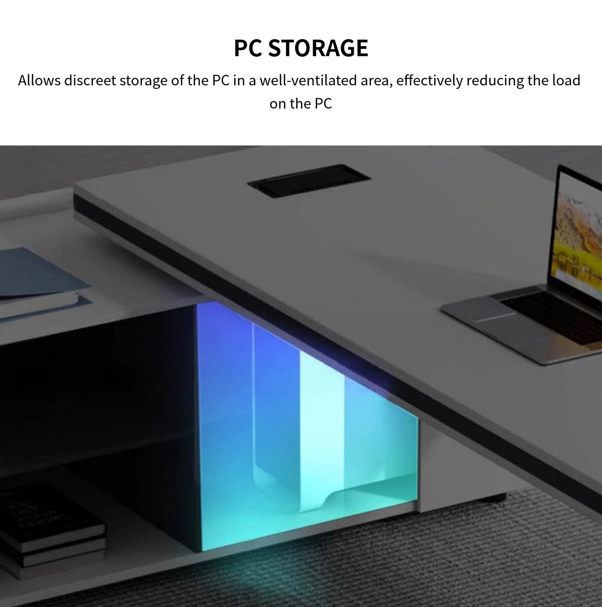 Modern Executive Desk with Cable Management & File Drawers for Home Office — Detail image 5