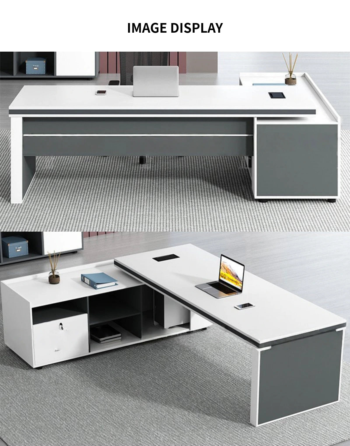 Modern Executive Desk with Cable Management & File Drawers for Home Office — Detail image 11