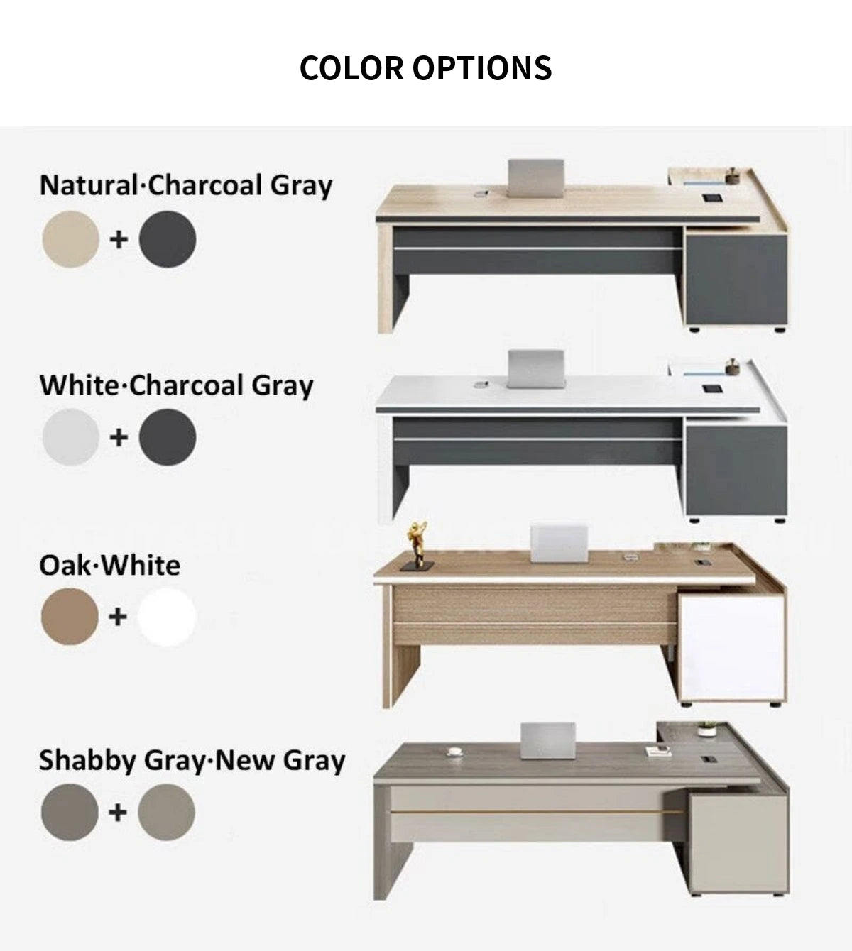 Modern Executive Desk with Cable Management & File Drawers for Home Office — Detail image 12