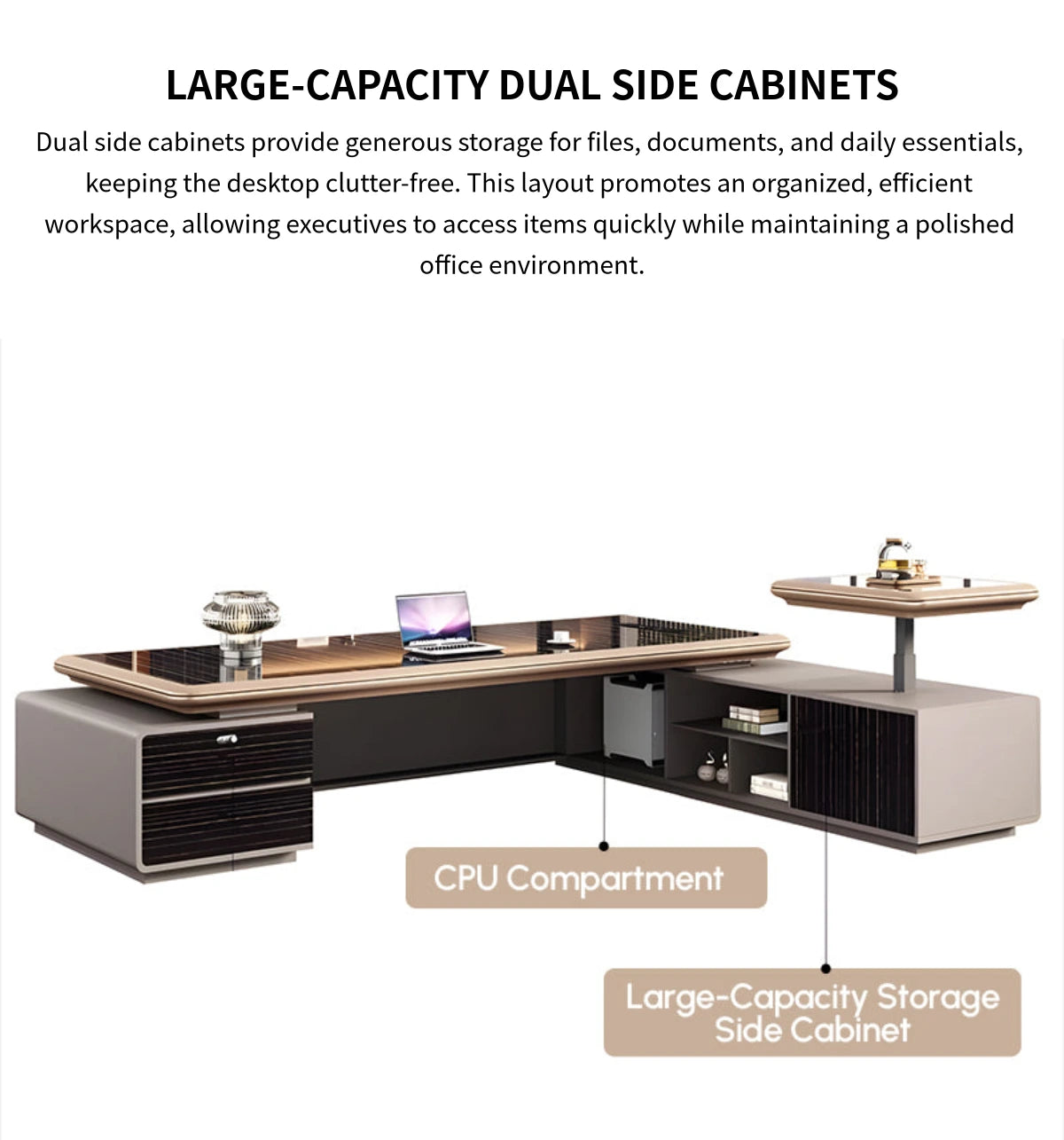 Modern Executive Desk 79-126 in Wide with Side Storage, Lockable & File Drawers — Detail image 8