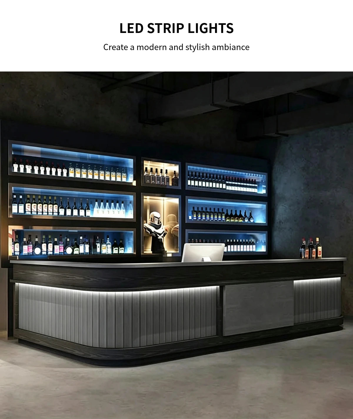 L-Shaped Reception Desk 47-118 in Wide with LED Lighting & Fluted Front for Office Lobby — Detail image 2