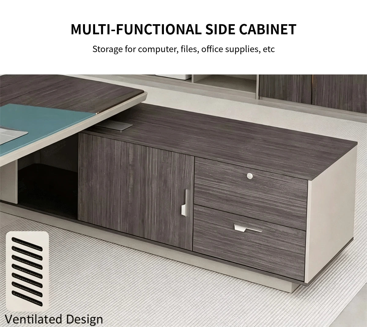 Modern Executive Desk with Cable Management, Side Storage & Lumbar Support for Home Office — Detail image 4