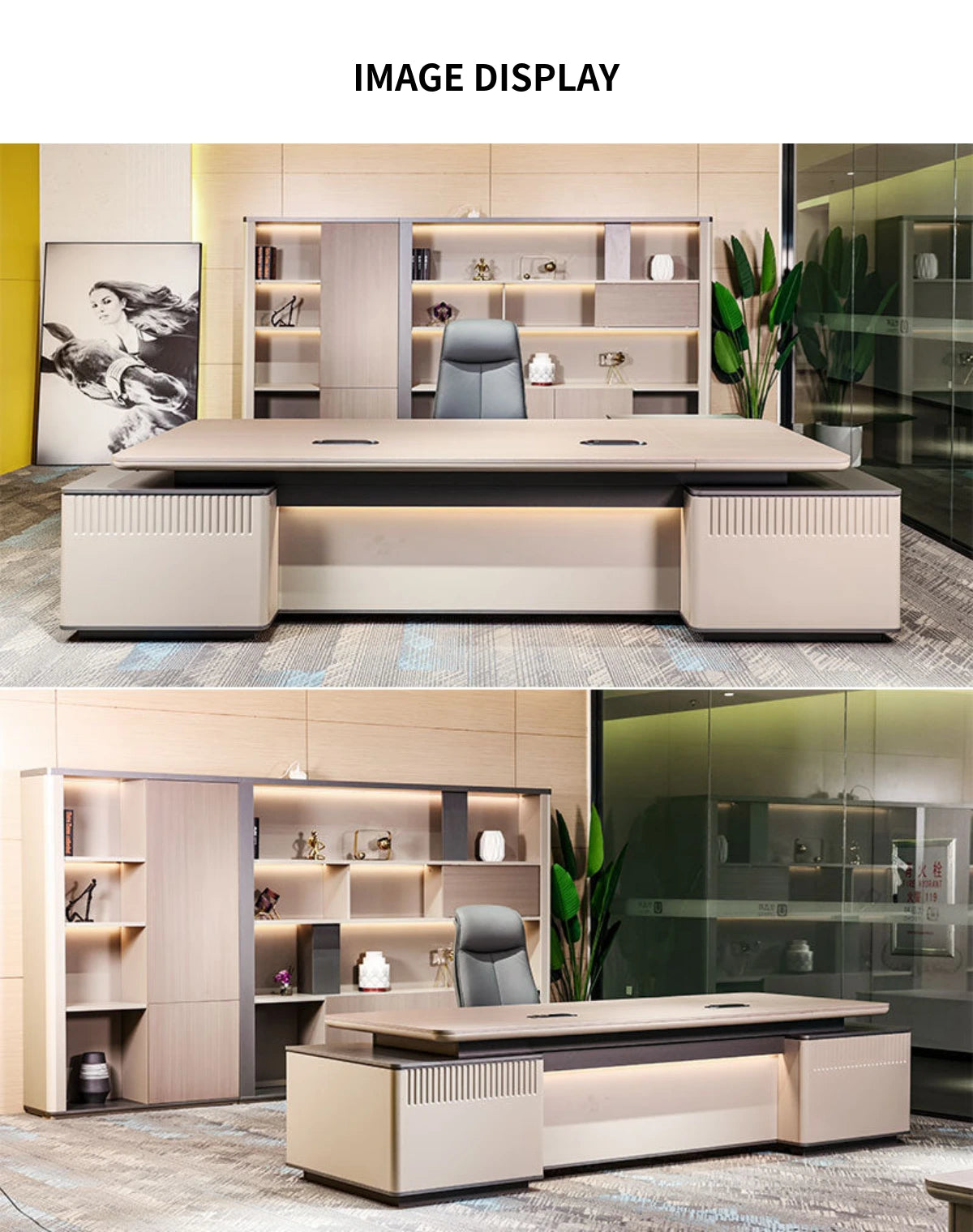 Modern Executive Desk with Curved, Cable Management & Side Storage for Home Office — Detail image 7