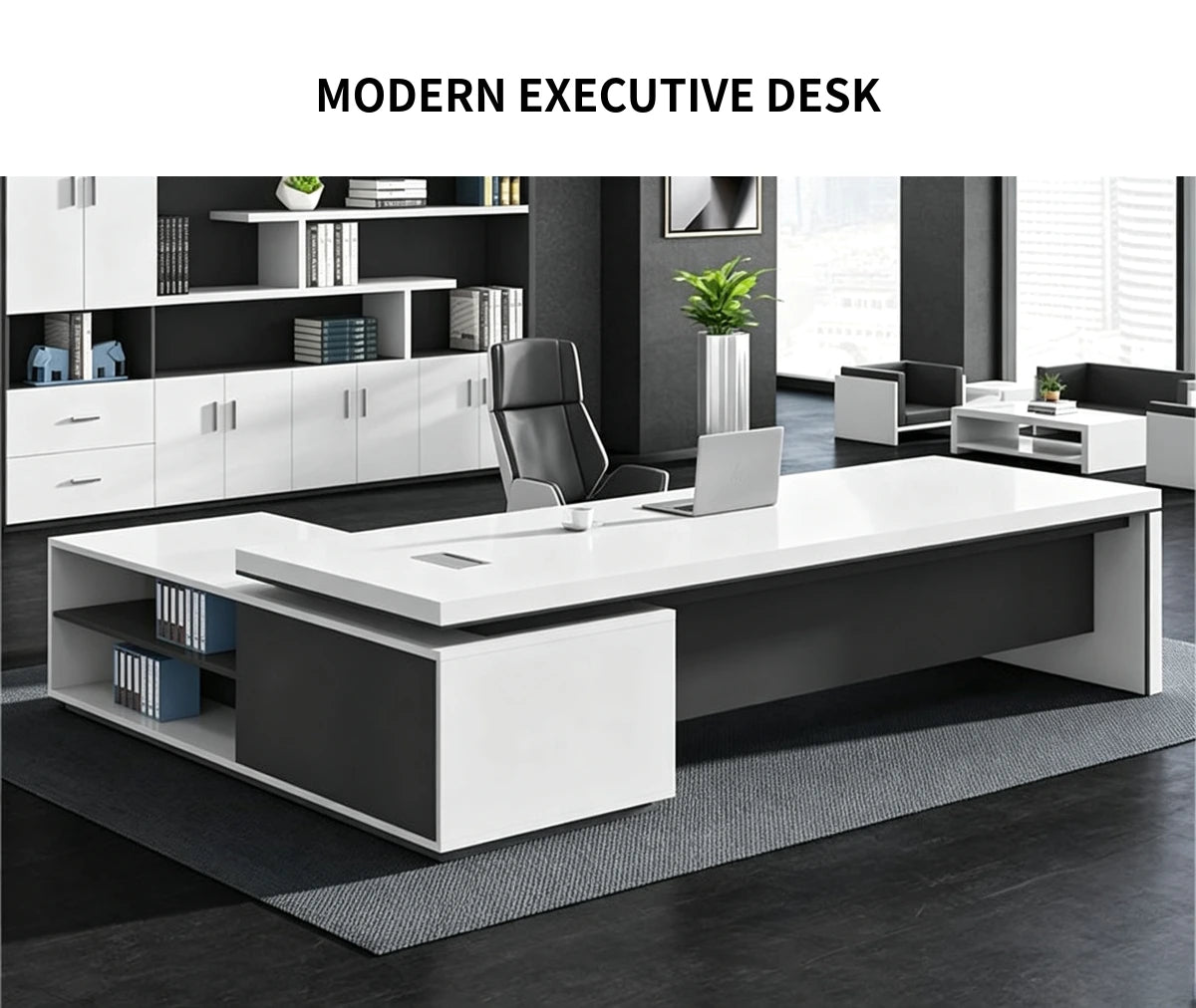 Modern Executive Desk with Cable Management & Lumbar Support for Home Office — Detail image 1