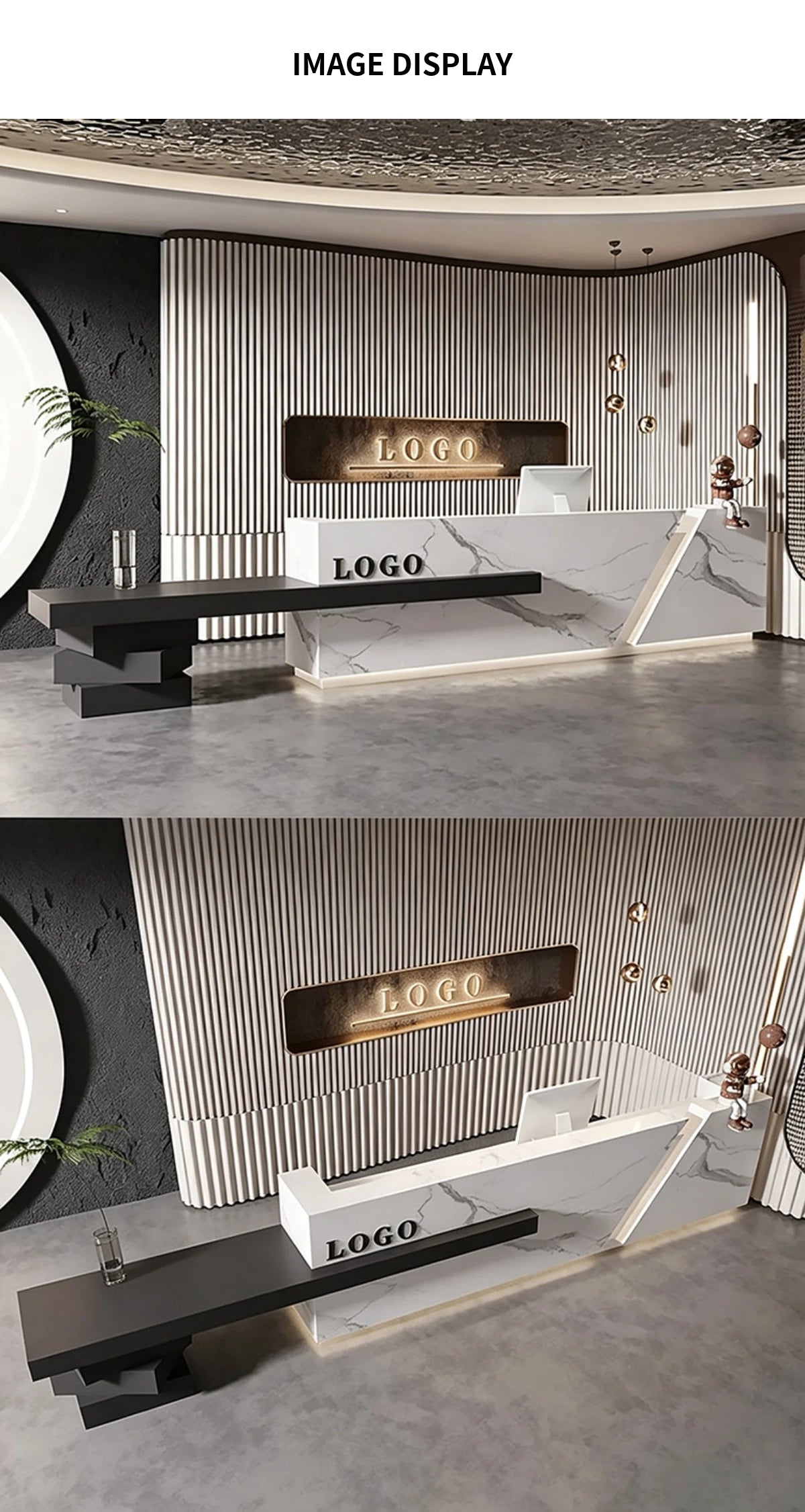 Modern Reception Desk with Keyboard Tray, Lockable & File Drawers for Office Lobby — Detail image 6