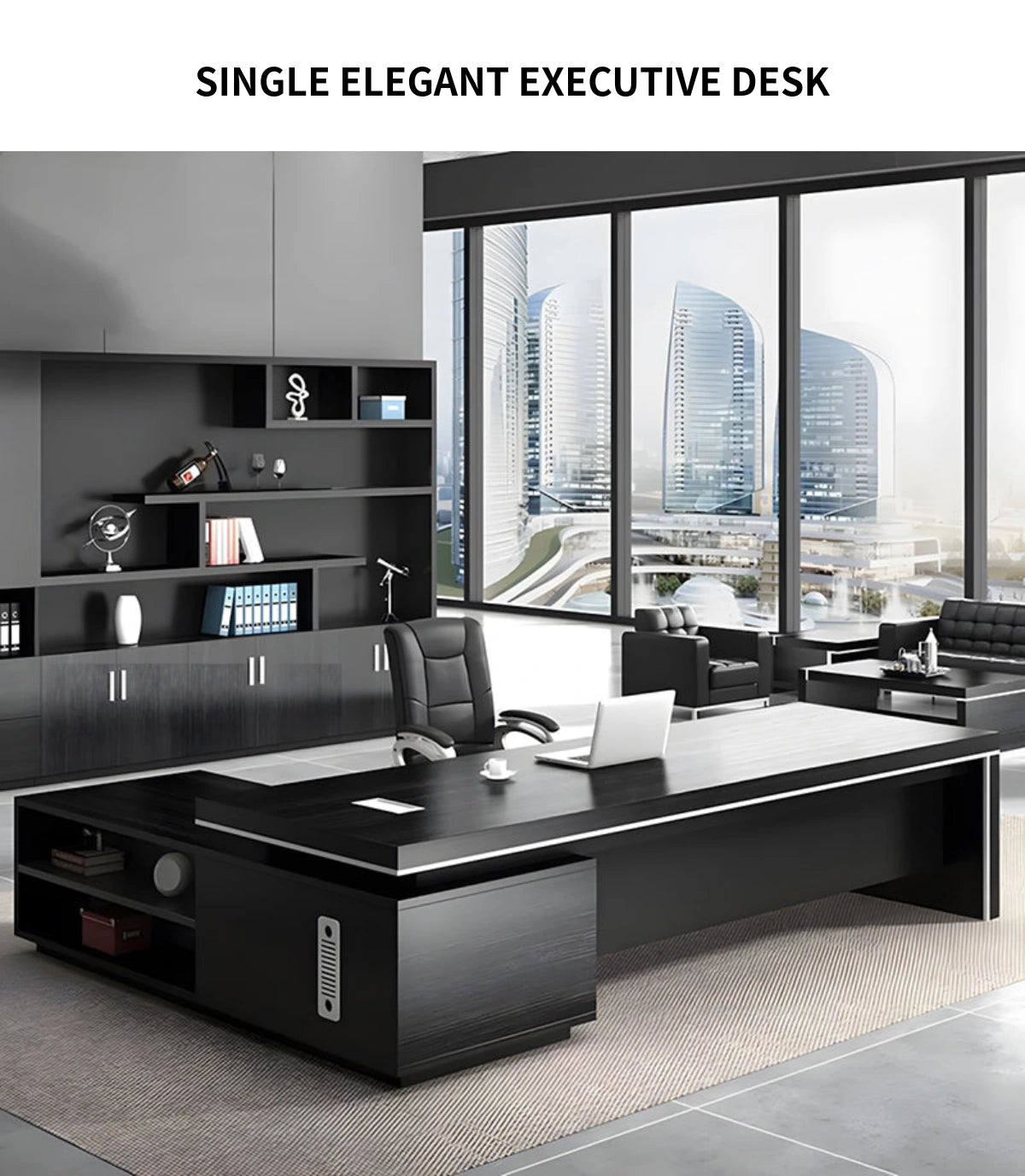 Modern Executive Desk with Cable Management, Side Storage & Lumbar Support for Home Office — Detail image 2