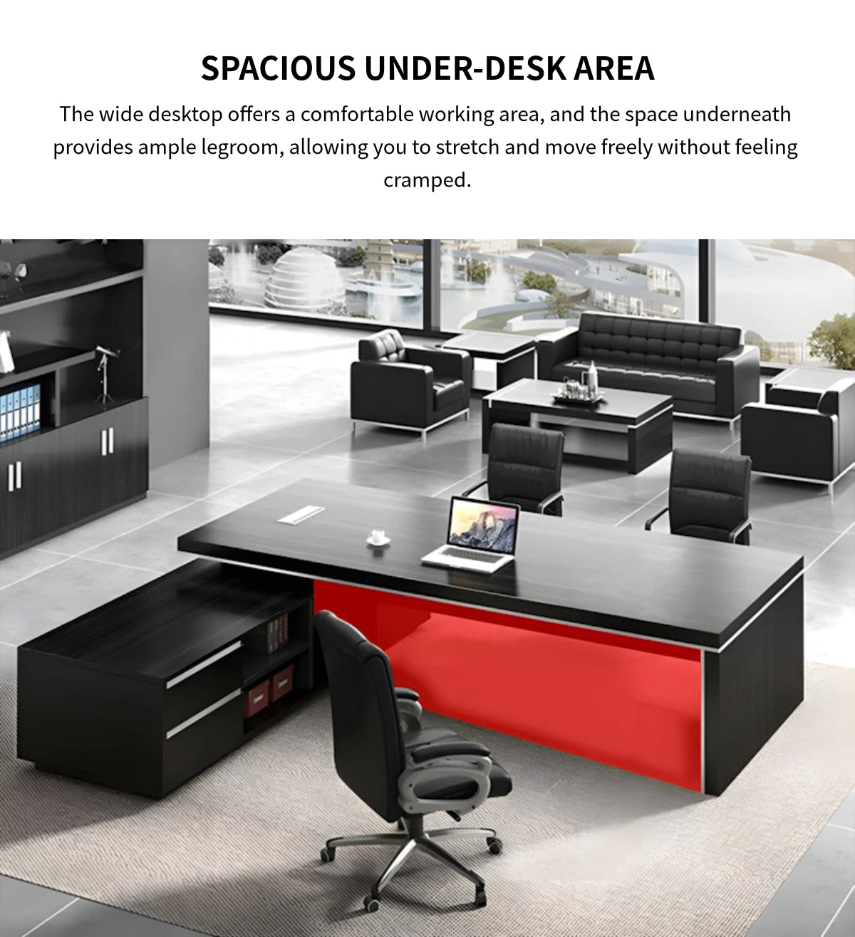 Modern Executive Desk with Cable Management, Side Storage & Lumbar Support for Home Office — Detail image 9
