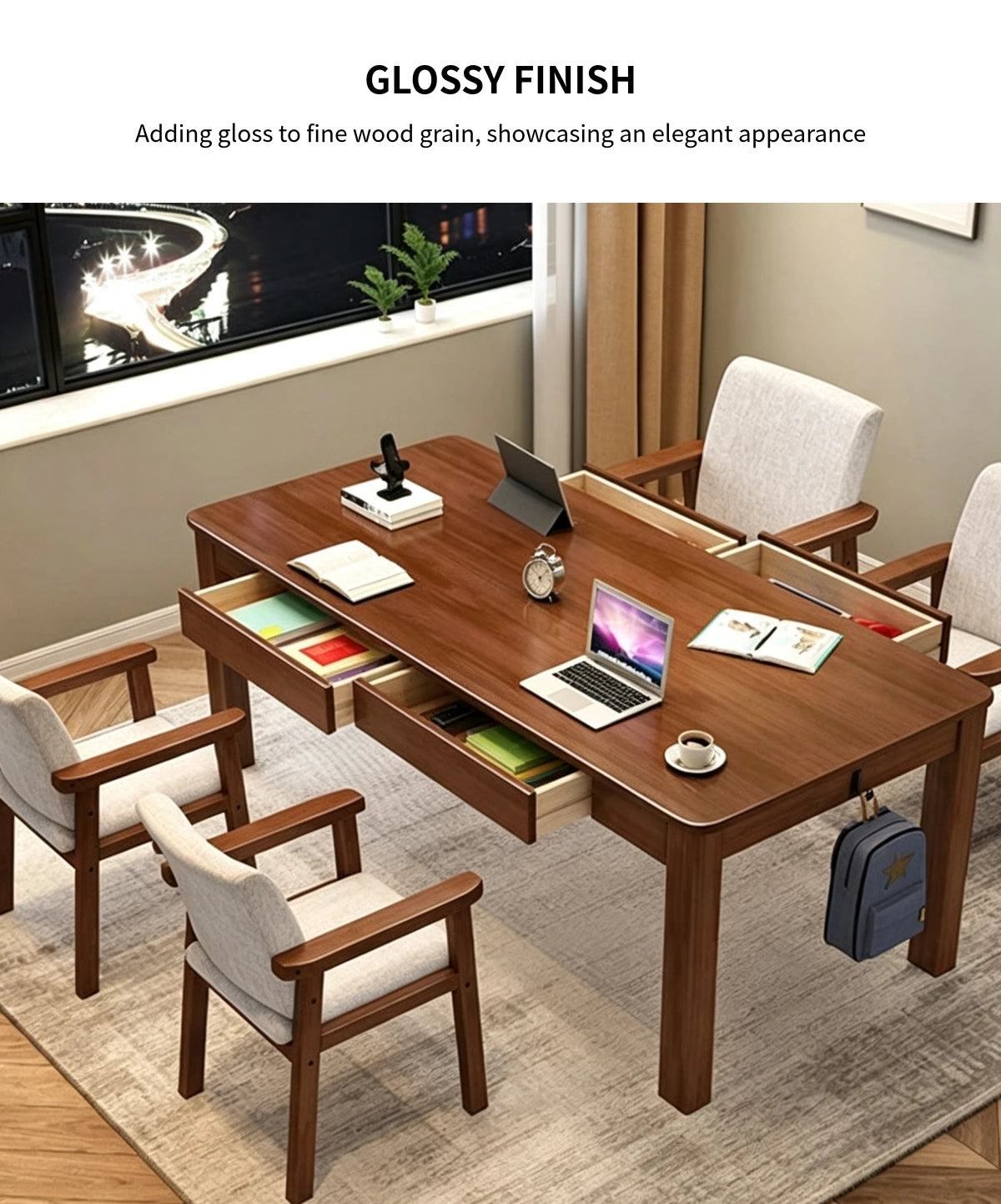 Modern Conference Table 63-71 in Wide (5.2-5.9 ft) with Solid Wood & File Drawers — Detail image 2