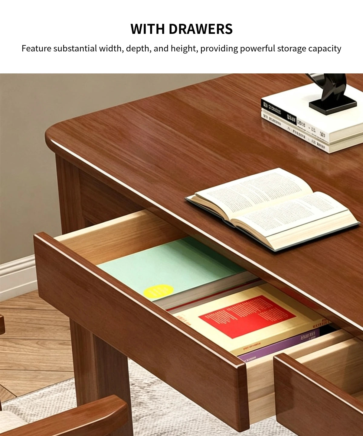 Modern Conference Table 63-71 in Wide (5.2-5.9 ft) with Solid Wood & File Drawers — Detail image 5