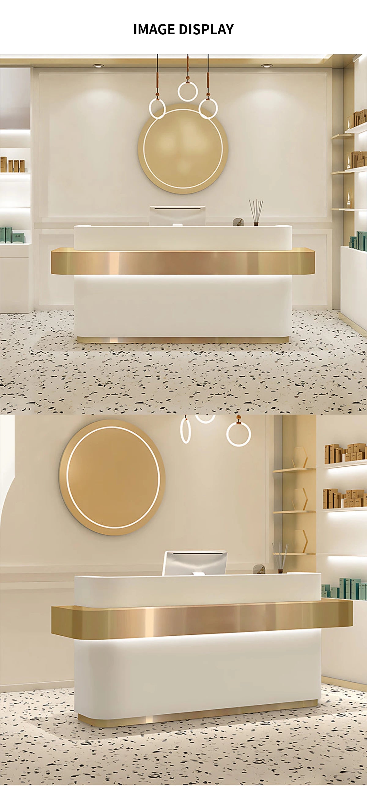 Curved Reception Desk 71-142 in Wide with LED Lighting & Stainless Steel for Salon — Detail image 8