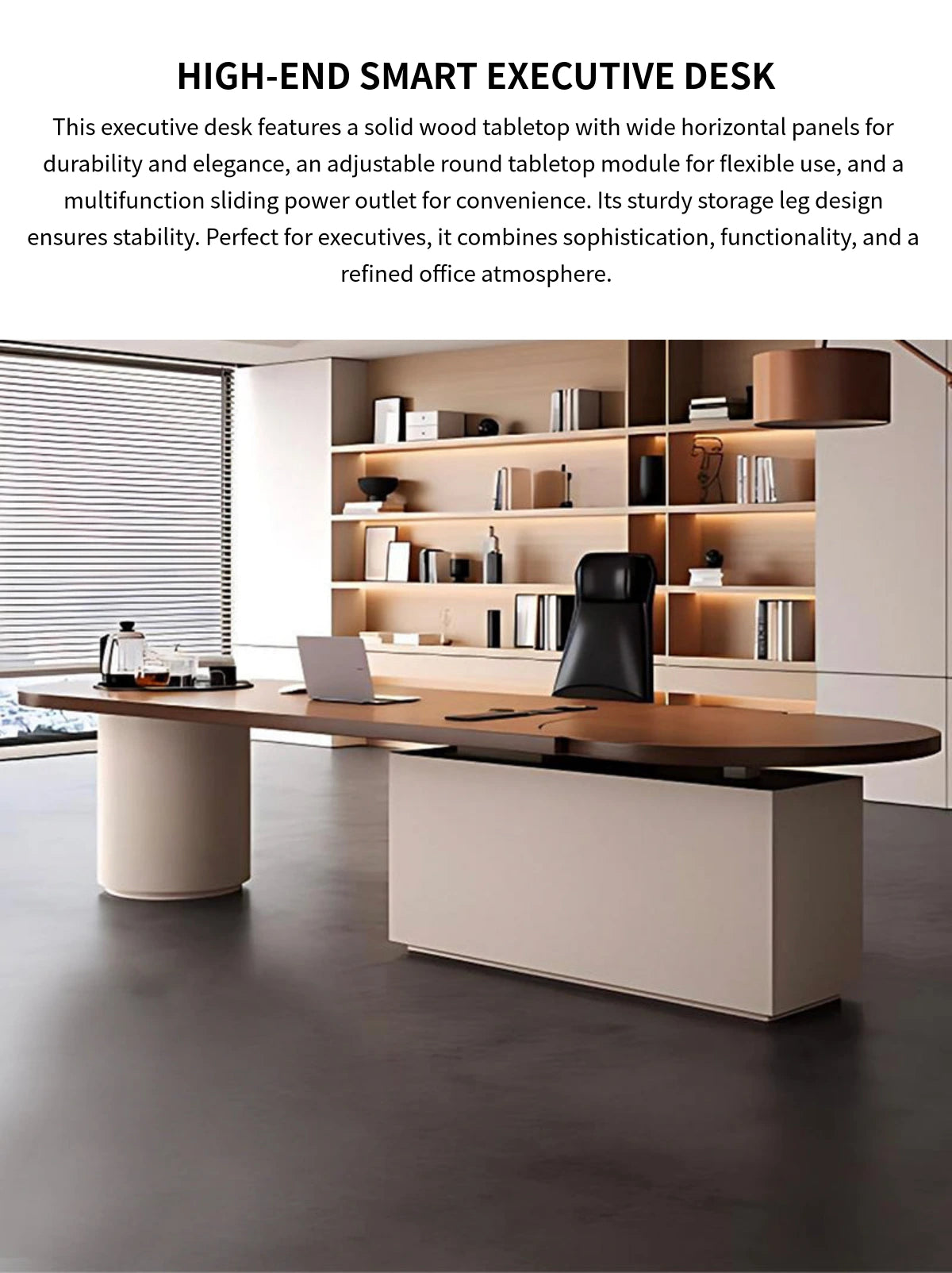 Executive Desk 87-157 in Wide with Built-In Outlets, Wireless Charging & Cable Management — Detail image 1