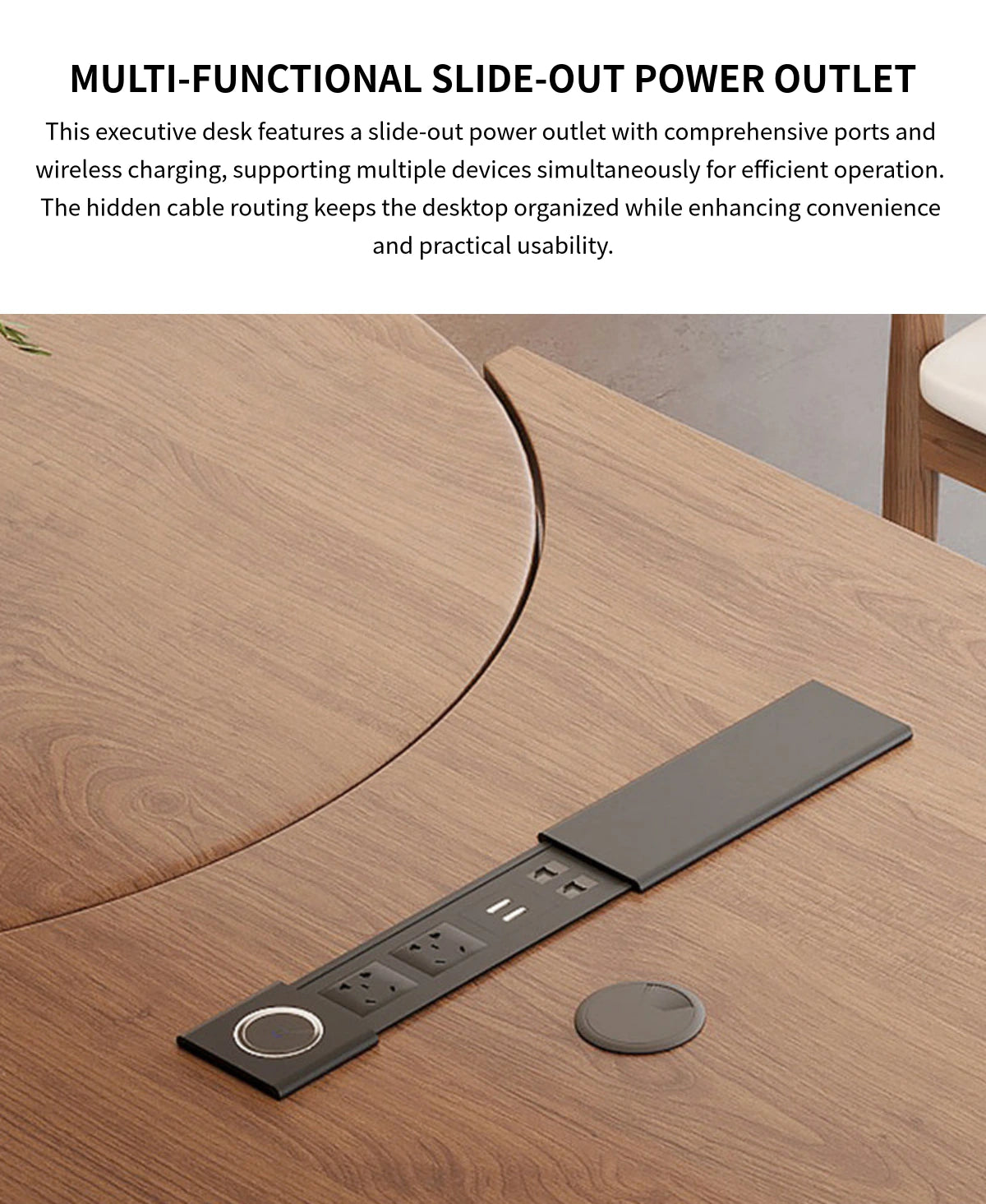 Executive Desk 87-157 in Wide with Built-In Outlets, Wireless Charging & Cable Management — Detail image 8