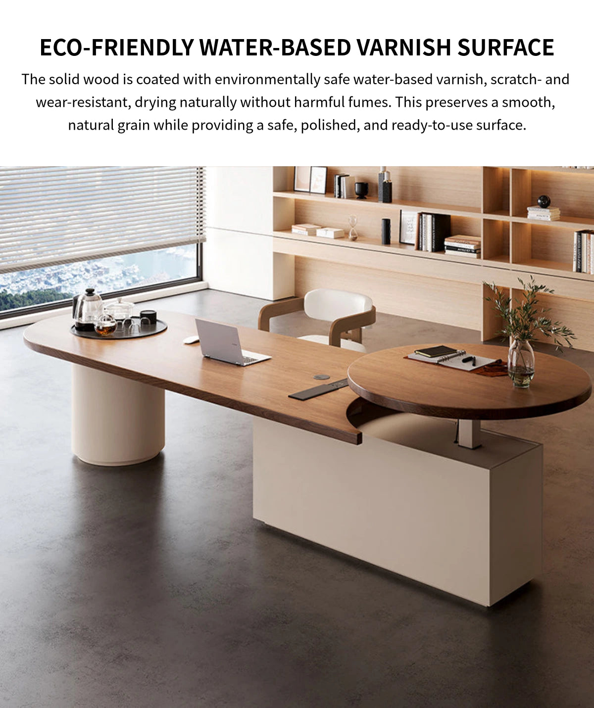 Executive Desk 87-157 in Wide with Built-In Outlets, Wireless Charging & Cable Management — Detail image 9