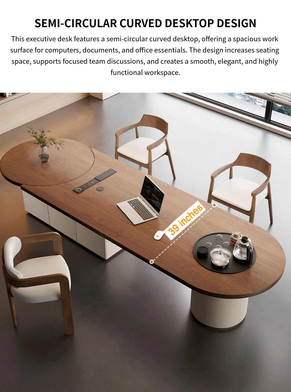 Executive Desk 87-157 in Wide with Built-In Outlets, Wireless Charging & Cable Management — Detail image 10
