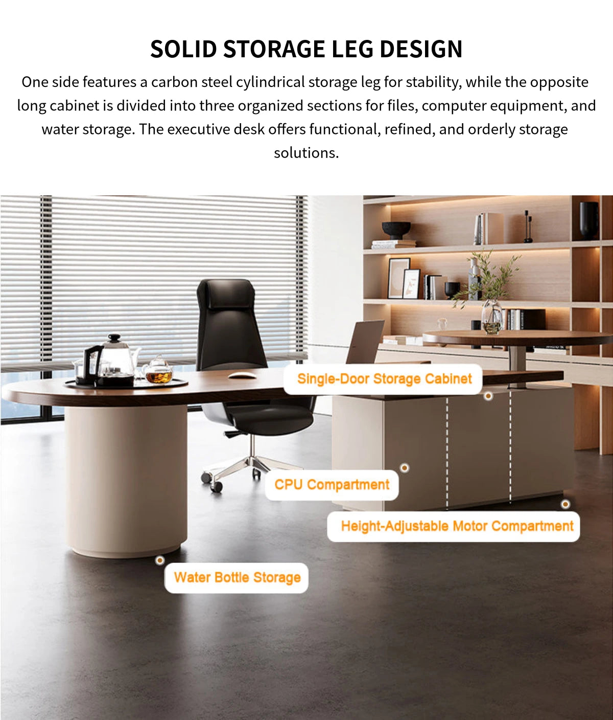 Executive Desk 87-157 in Wide with Built-In Outlets, Wireless Charging & Cable Management — Detail image 11