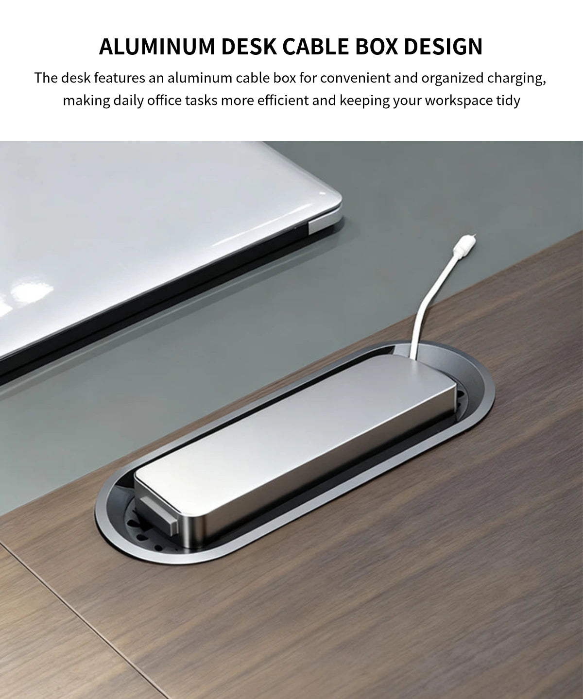 Modern Executive Desk with Curved, Cable Management & LED Lighting for Home Office — Detail image 4