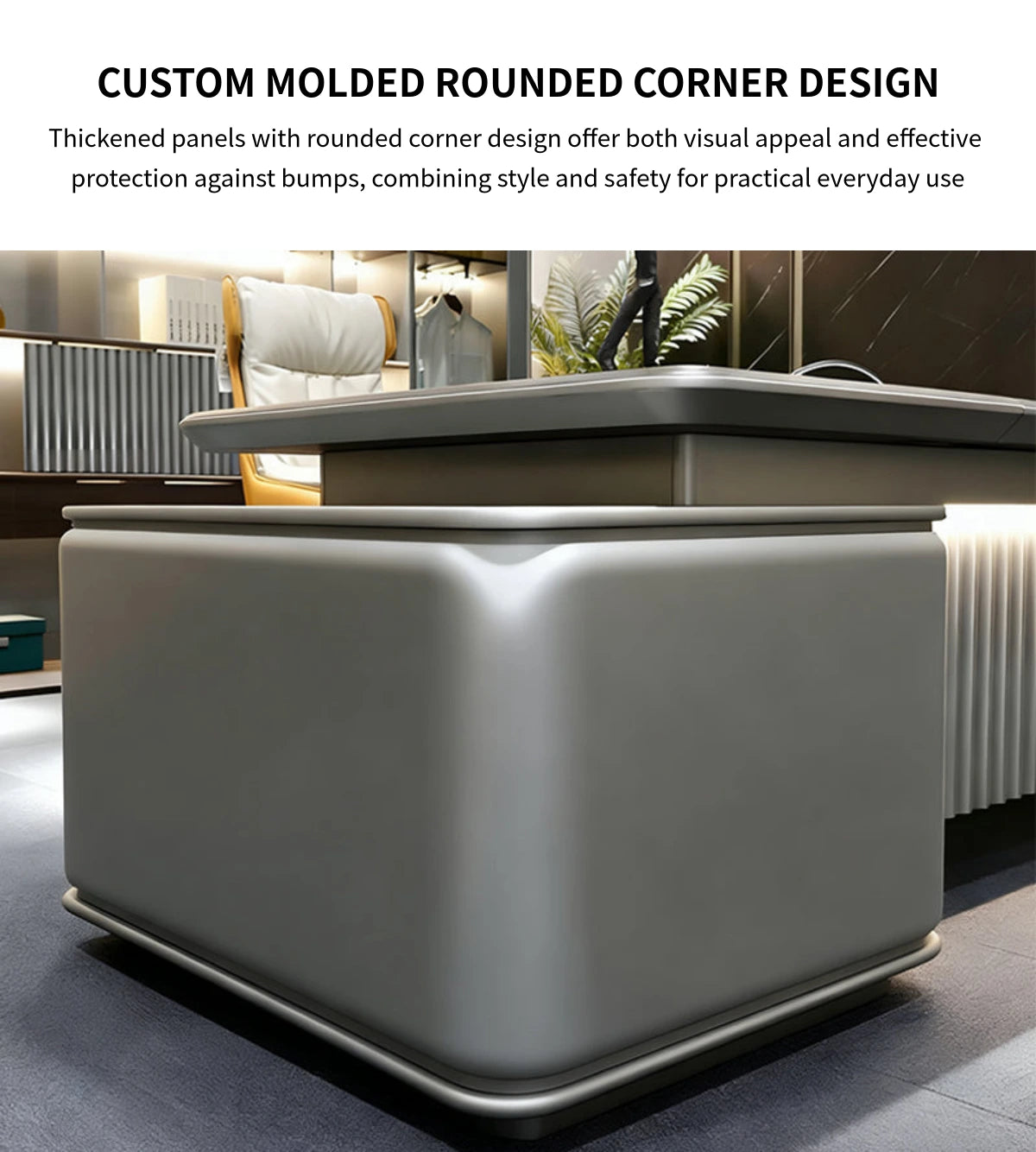 Modern Executive Desk with Curved, Cable Management & LED Lighting for Home Office — Detail image 7