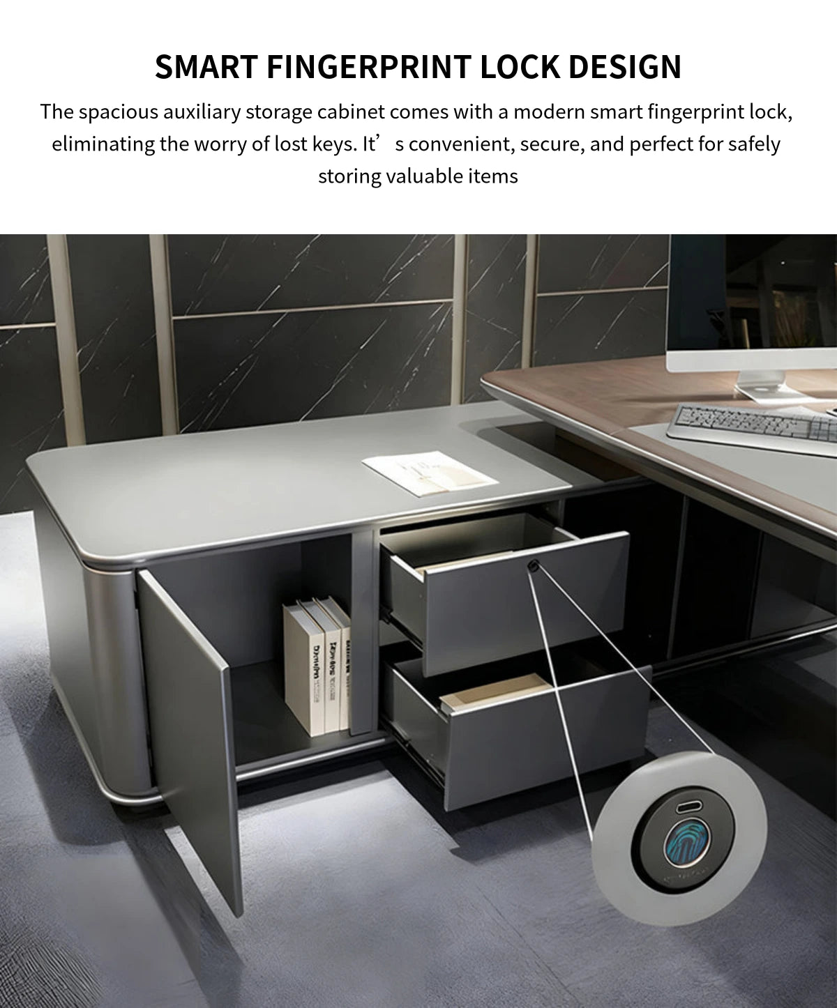 Modern Executive Desk with Curved, Cable Management & LED Lighting for Home Office — Detail image 8
