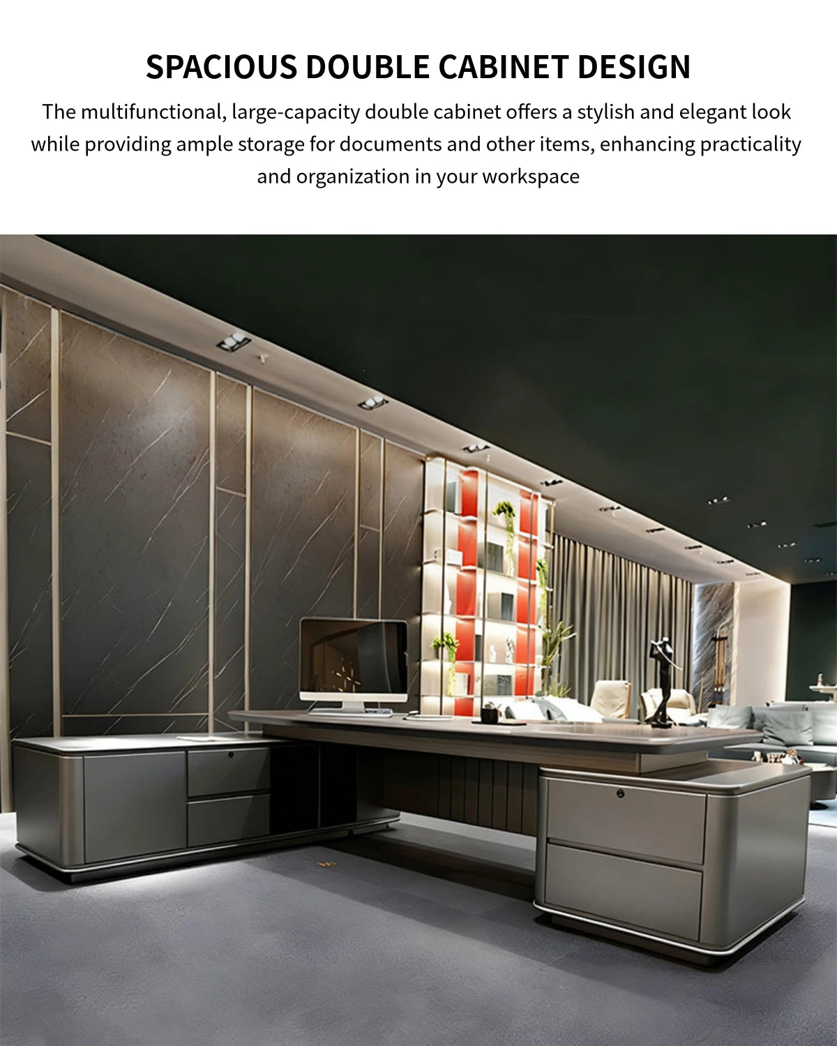 Modern Executive Desk with Curved, Cable Management & LED Lighting for Home Office — Detail image 10