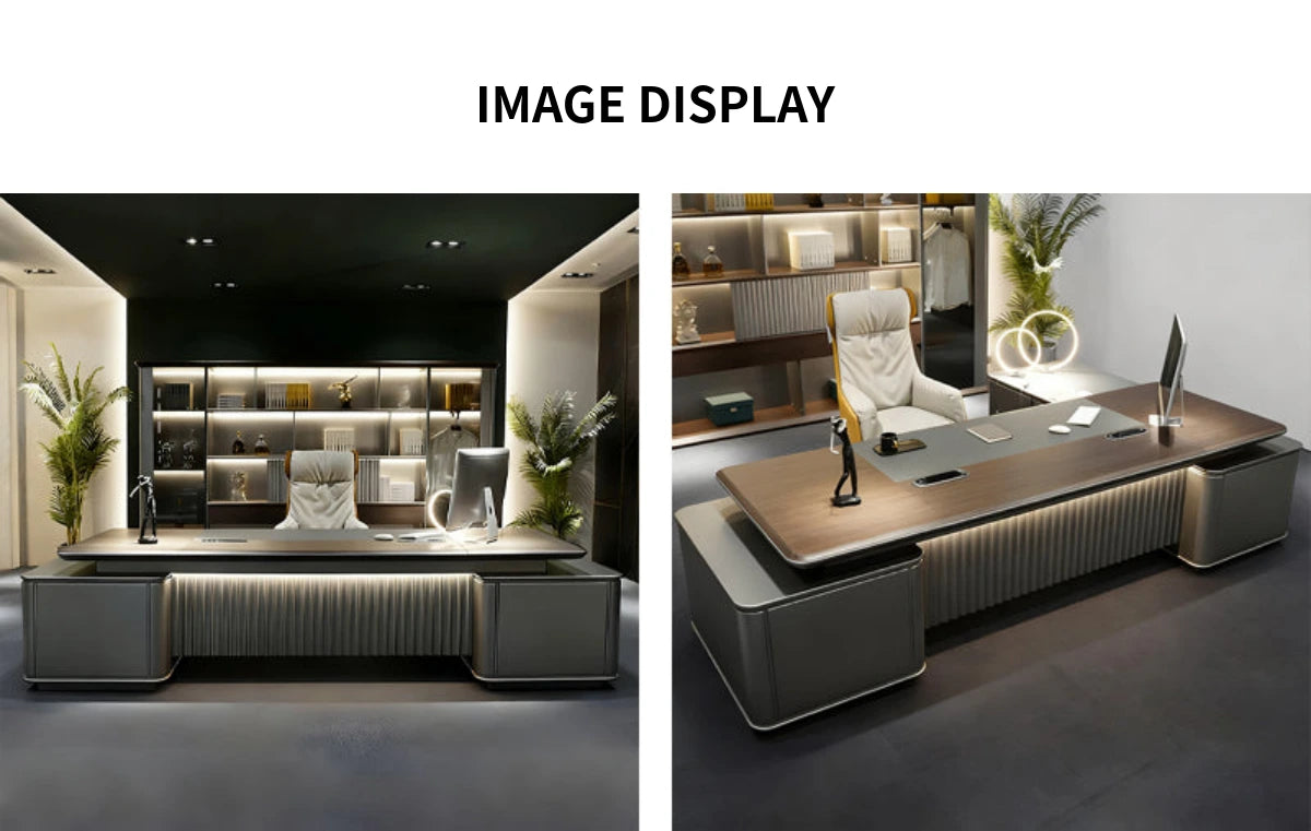 Modern Executive Desk with Curved, Cable Management & LED Lighting for Home Office — Detail image 11